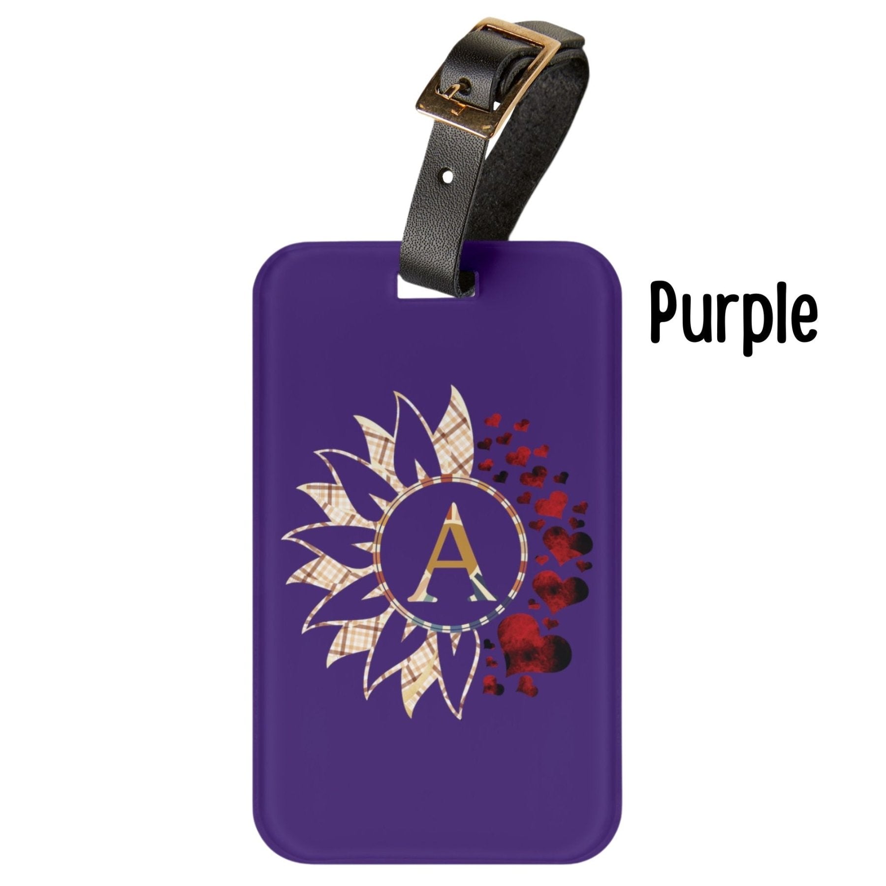 Flowers & Hearts Personalized Monogram Luggage Tag, Plaid Vintage & Red Hearts - Janlyn's Crafts