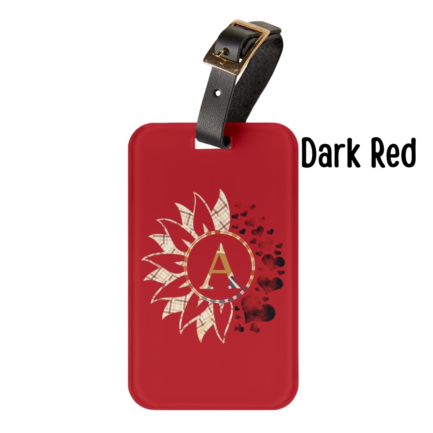 Flowers & Hearts Personalized Monogram Luggage Tag, Plaid Vintage & Red Hearts - Janlyn's Crafts