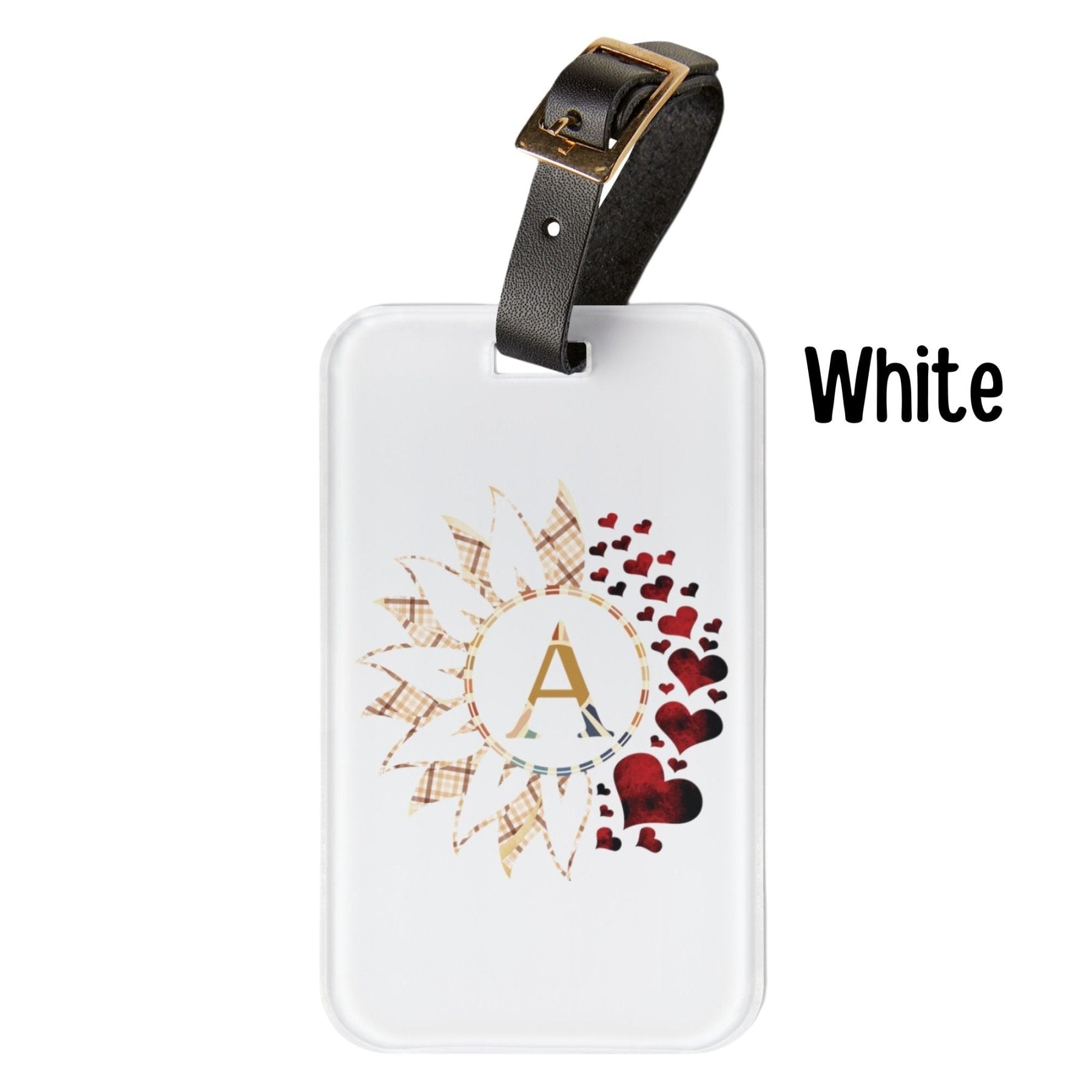 Flowers & Hearts Personalized Monogram Luggage Tag, Plaid Vintage & Red Hearts - Janlyn's Crafts