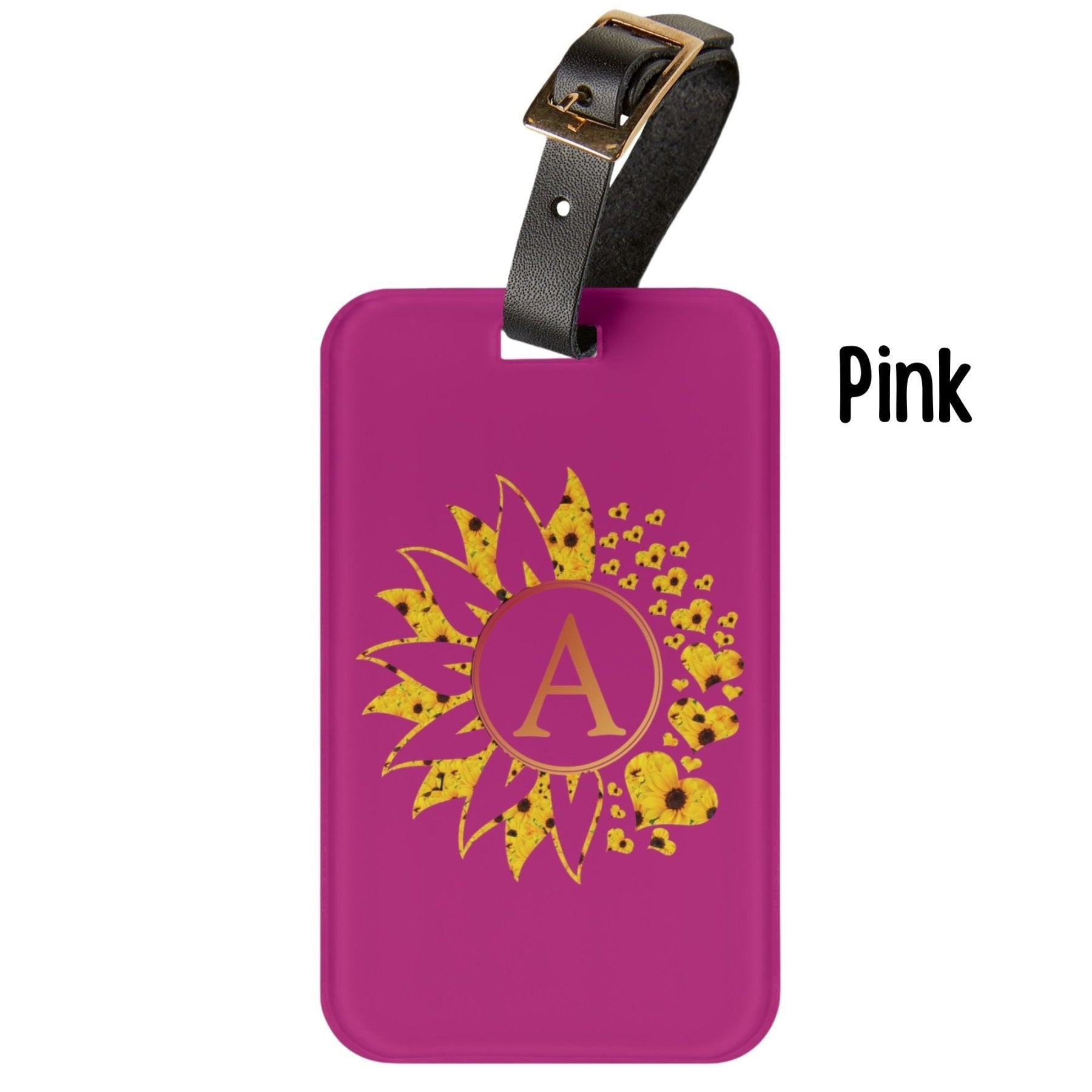 Flowers & Hearts Personalized Monogram Luggage Tag, Sunflower All & Hearts - Janlyn's Crafts