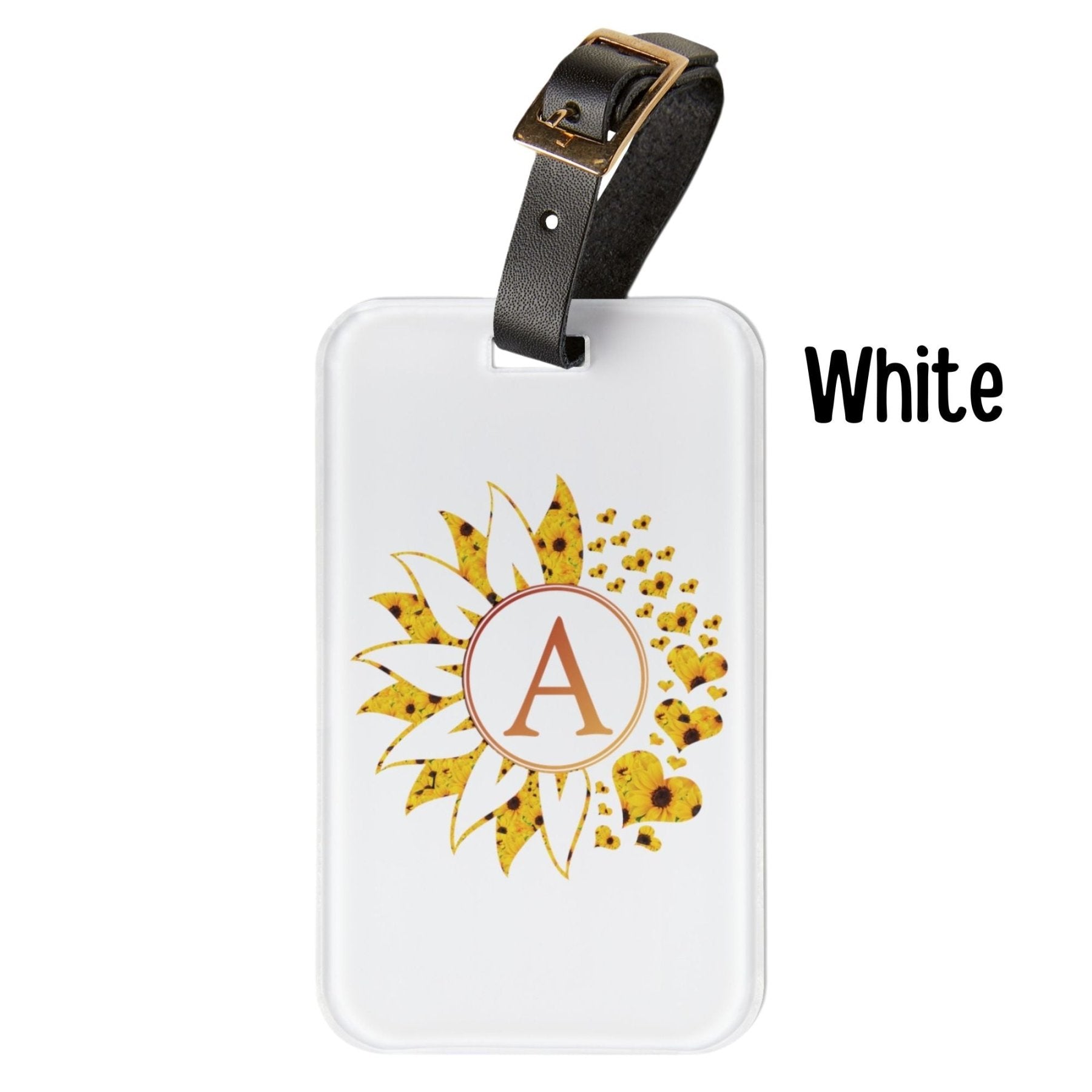 Flowers & Hearts Personalized Monogram Luggage Tag, Sunflower All & Hearts - Janlyn's Crafts