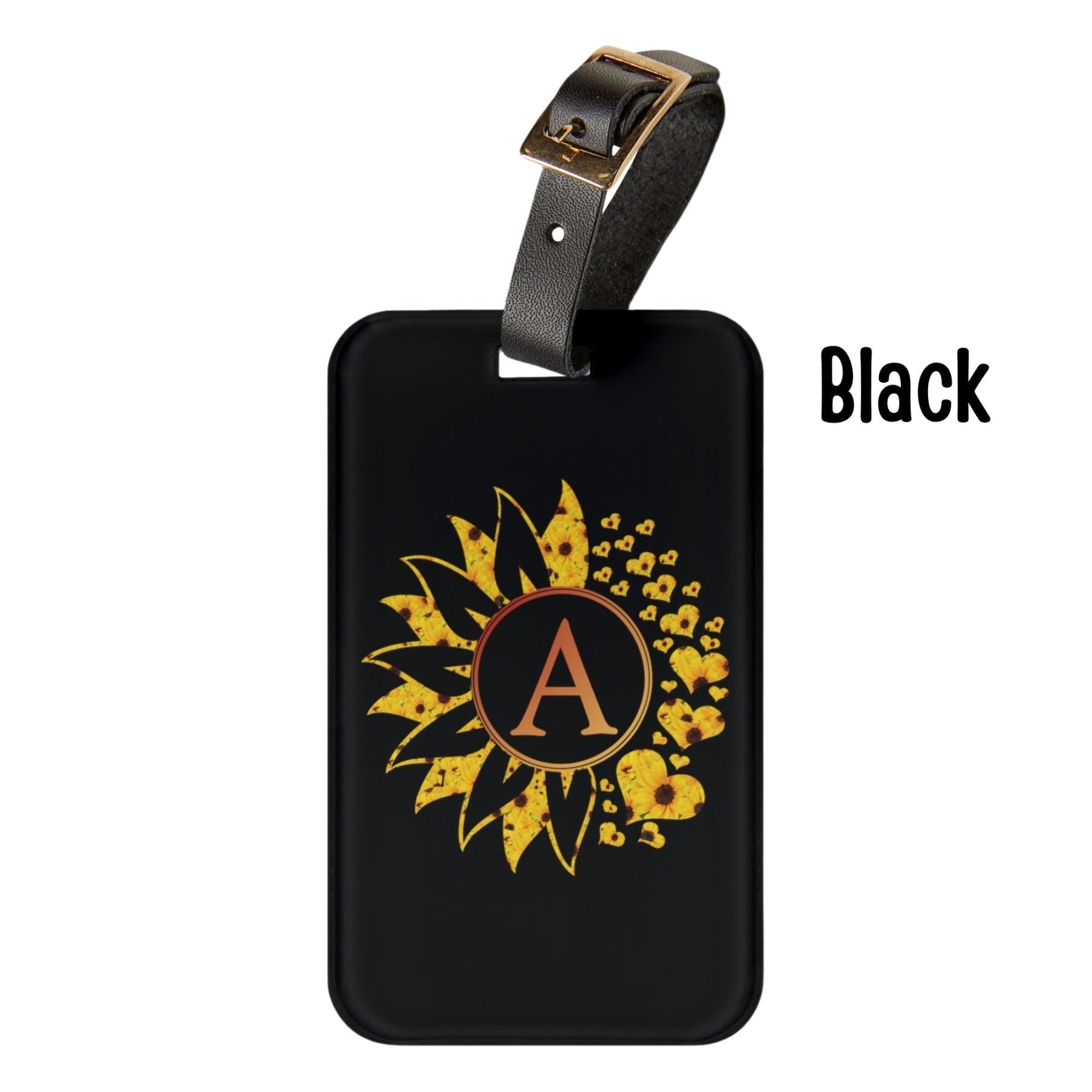 Flowers & Hearts Personalized Monogram Luggage Tag, Sunflower All & Hearts - Janlyn's Crafts