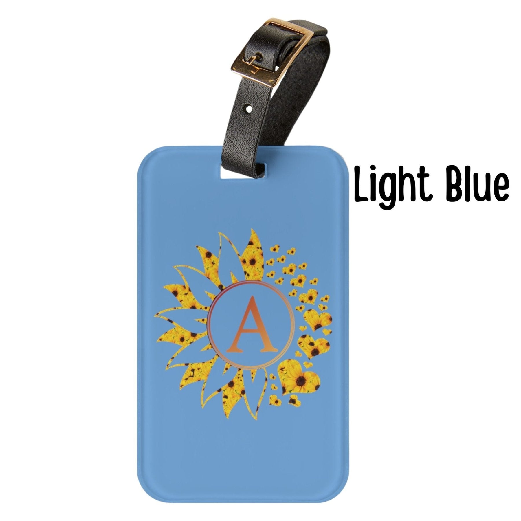 Flowers & Hearts Personalized Monogram Luggage Tag, Sunflower All & Hearts - Janlyn's Crafts