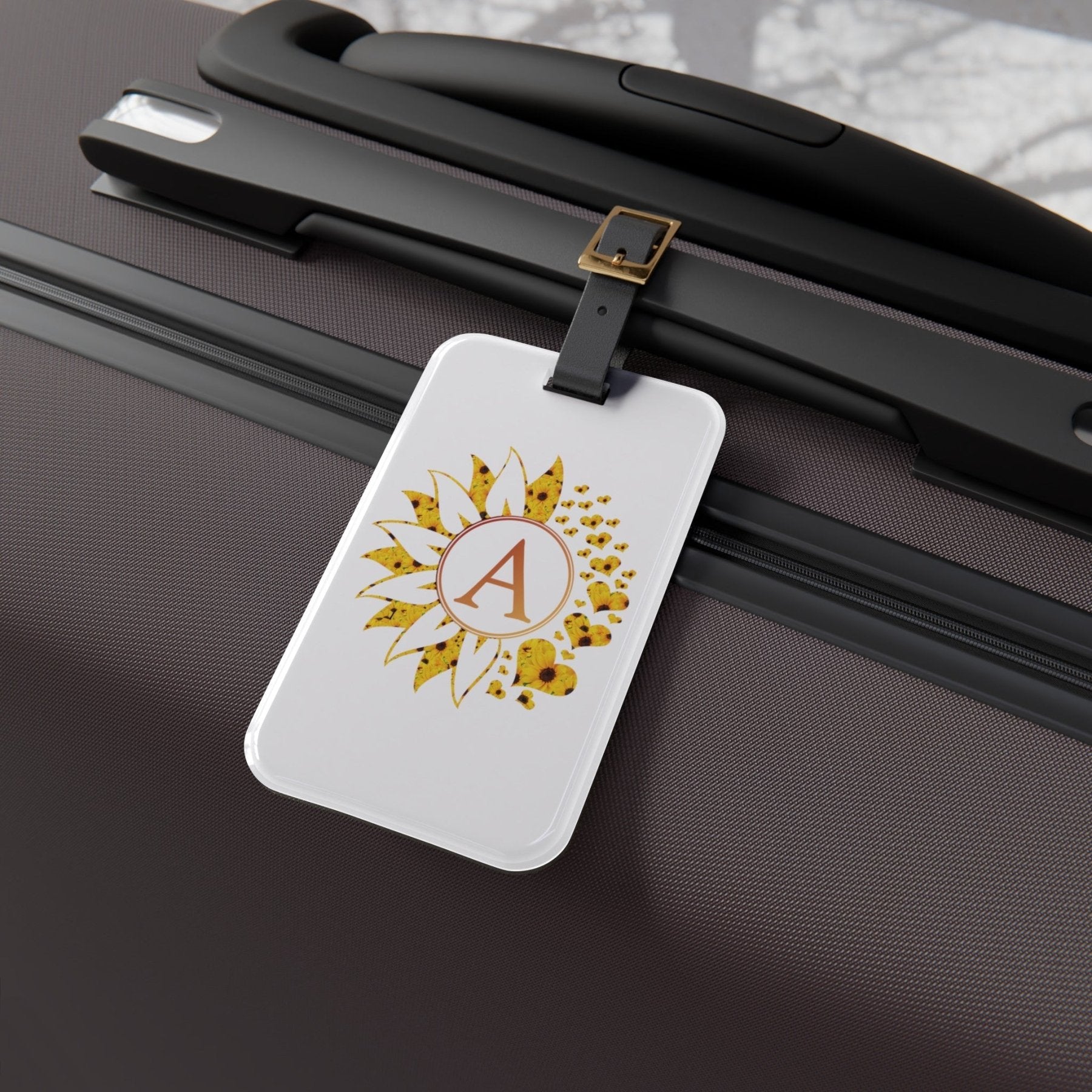 Flowers & Hearts Personalized Monogram Luggage Tag, Sunflower All & Hearts - Janlyn's Crafts