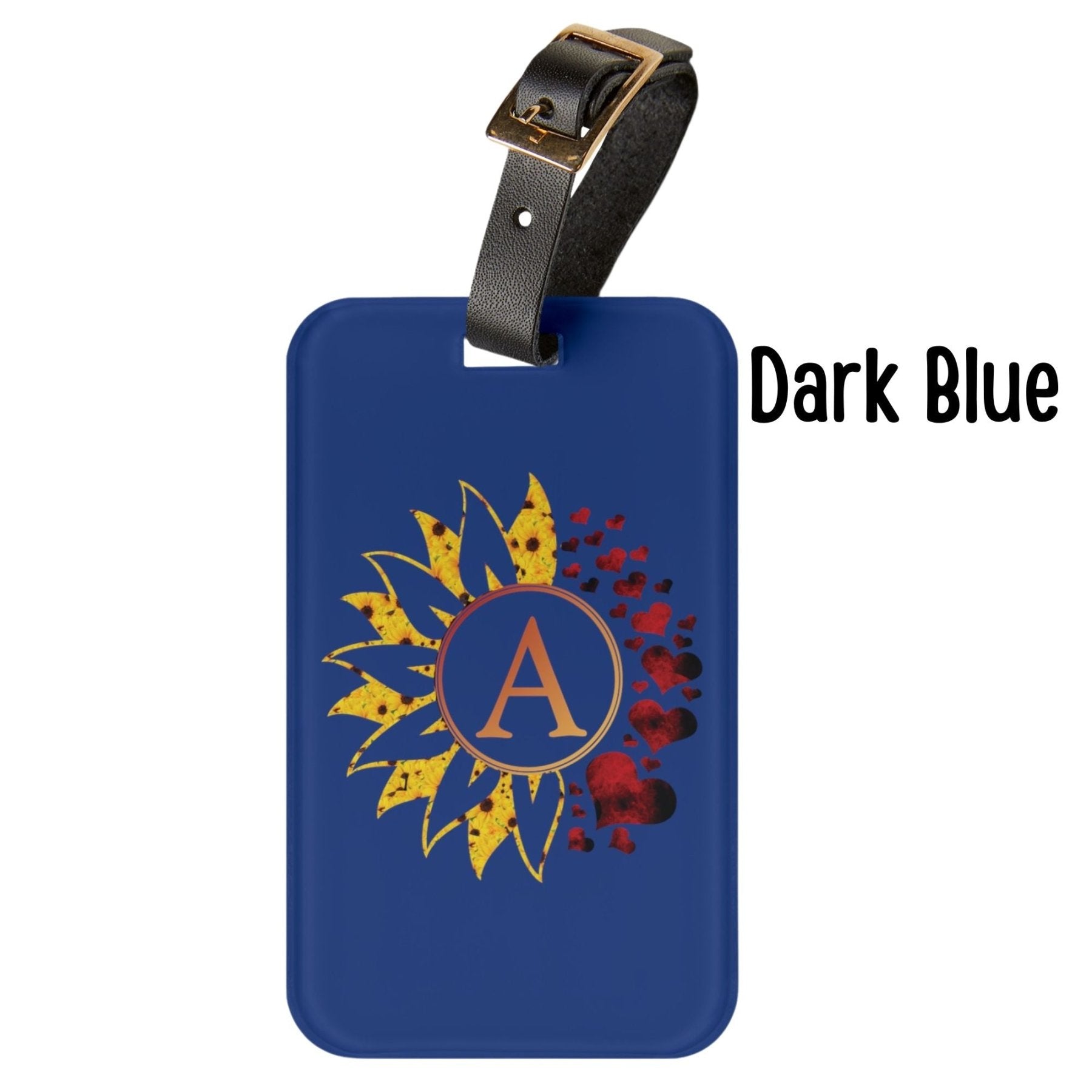 Flowers & Hearts Personalized Monogram Luggage Tag, Sunflower & Red Hearts - Janlyn's Crafts