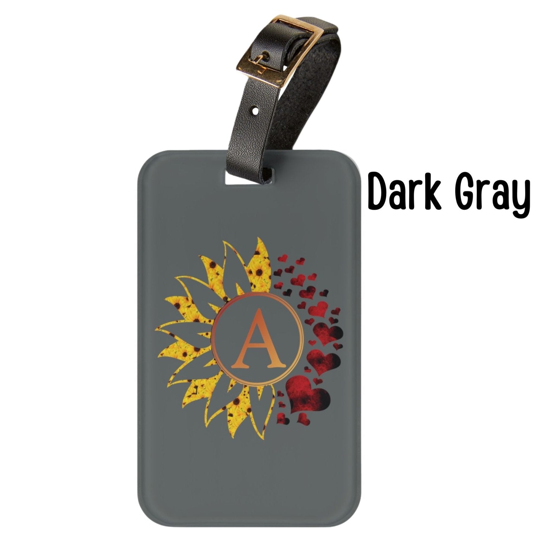 Flowers & Hearts Personalized Monogram Luggage Tag, Sunflower & Red Hearts - Janlyn's Crafts