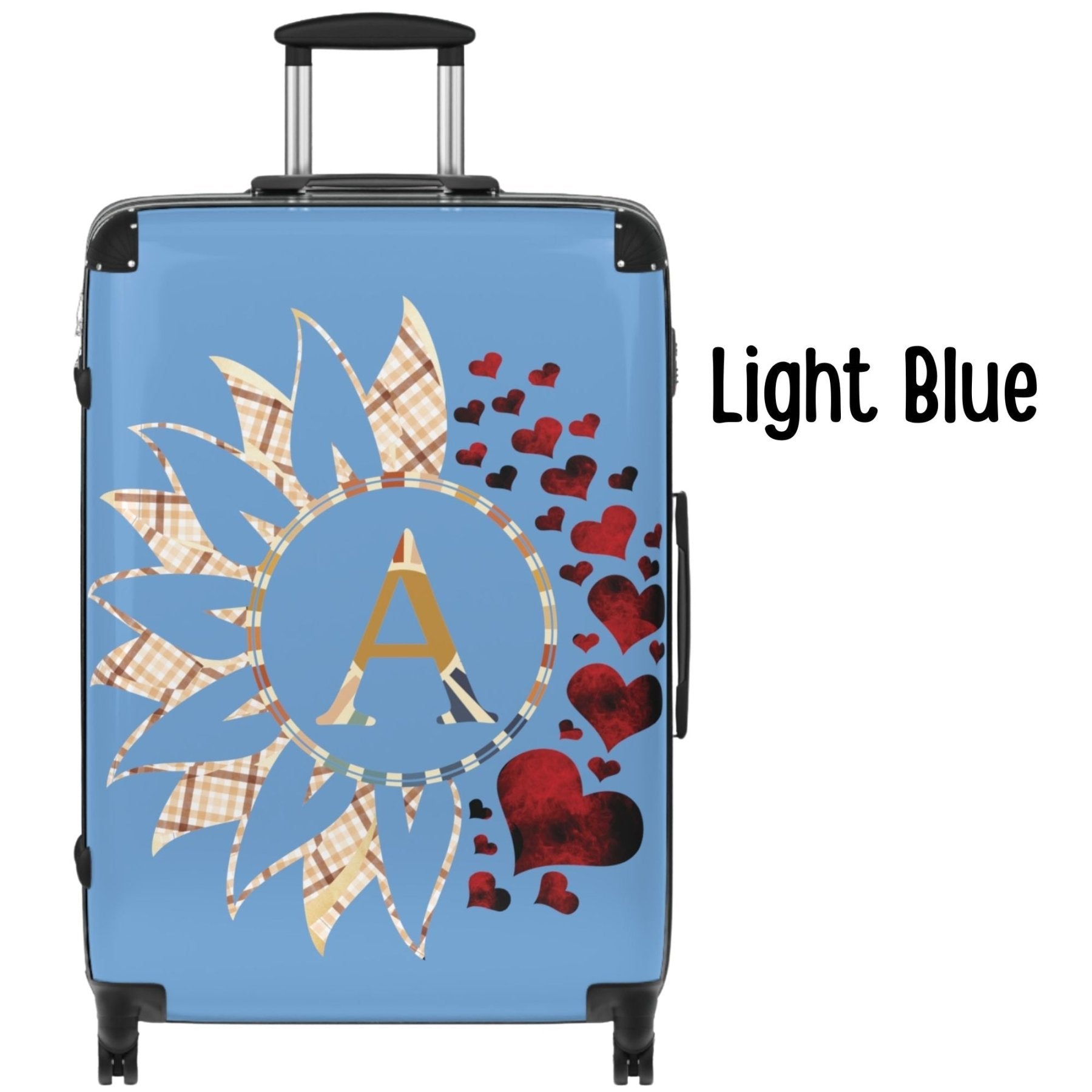 Flowers & Hearts Personalized Monogram Suitcase, Plaid Vintage & Red Hearts - Janlyn's Crafts