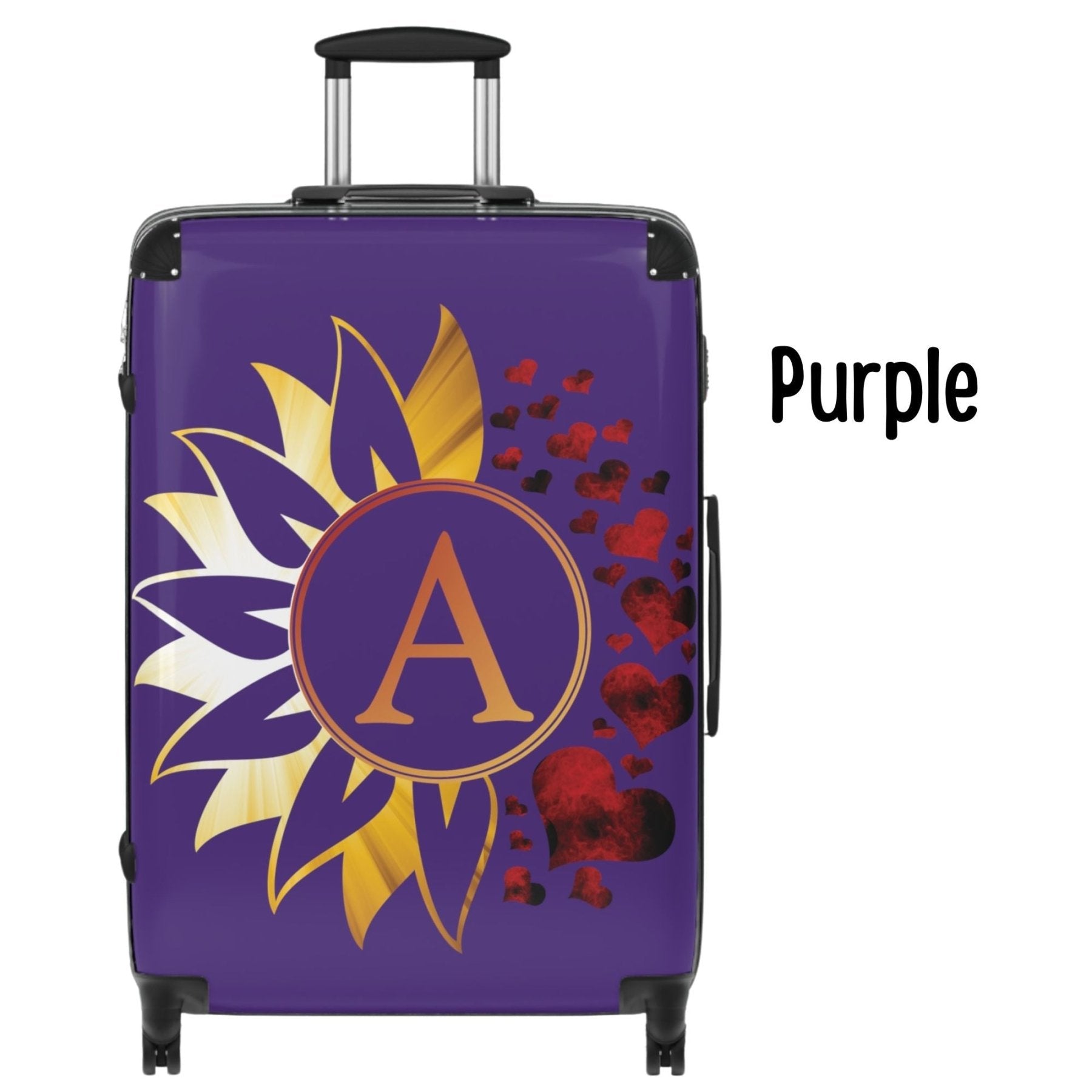 Flowers & Hearts Personalized Monogram Suitcase, Sunray & Red Hearts - Janlyn's Crafts