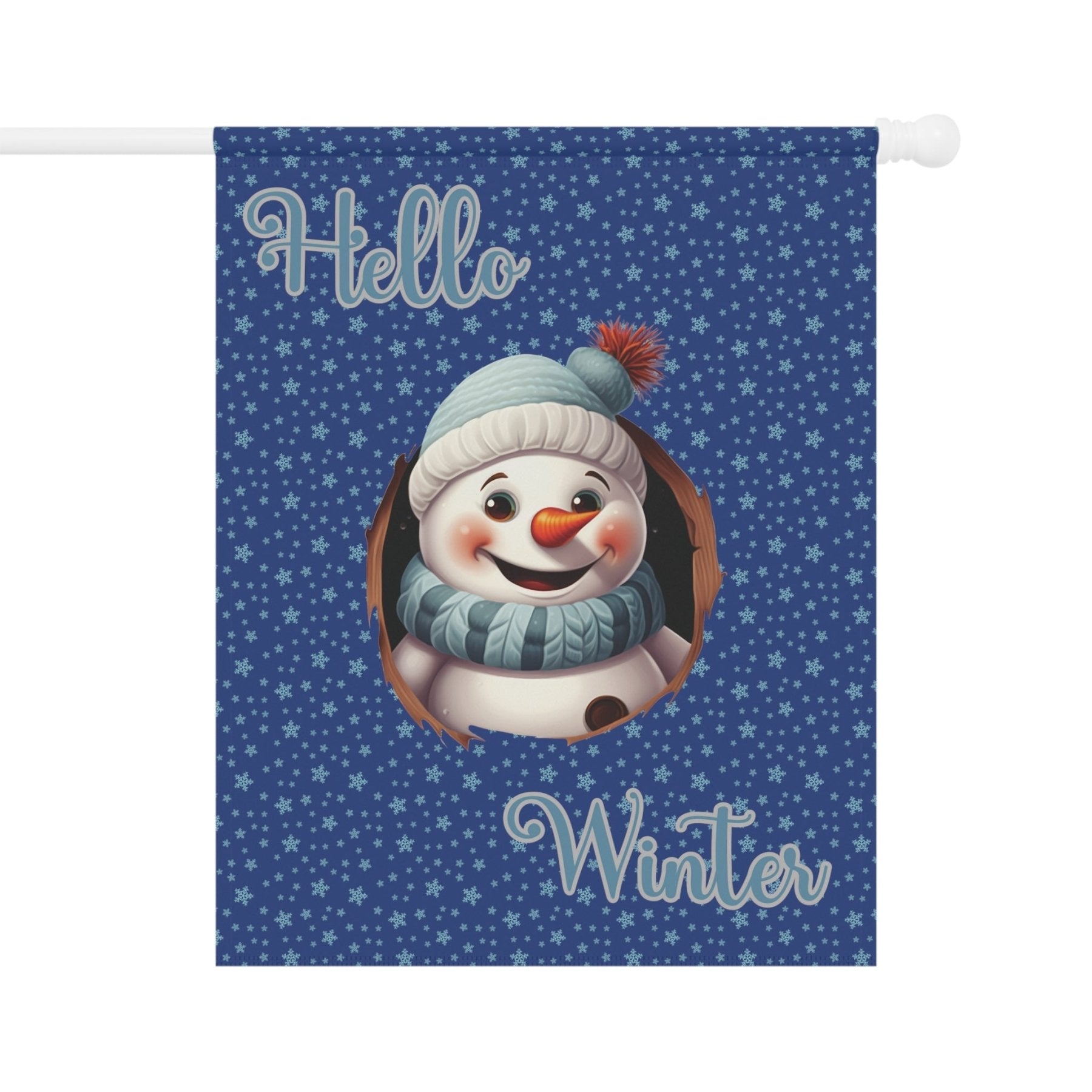 Garden Flag, Lawn Flag, House Flag, Home Flag, Winter Flag, Hello Winter, Dark Blue, Snowman 2 - Janlyn's Crafts