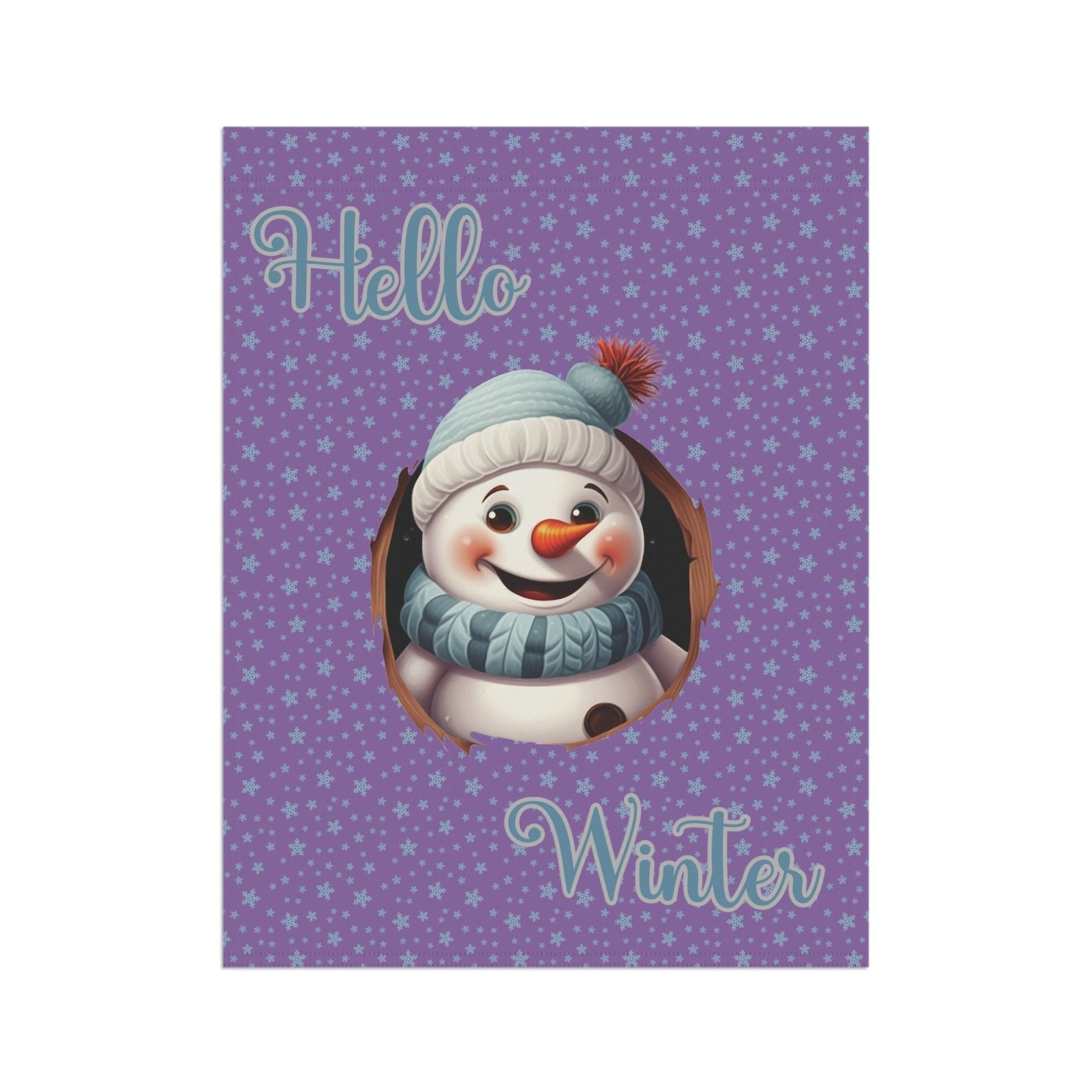 Garden Flag, Lawn Flag, House Flag, Home Flag, Winter Flag, Hello Winter, Light Purple, Snowman 2 - Janlyn's Crafts