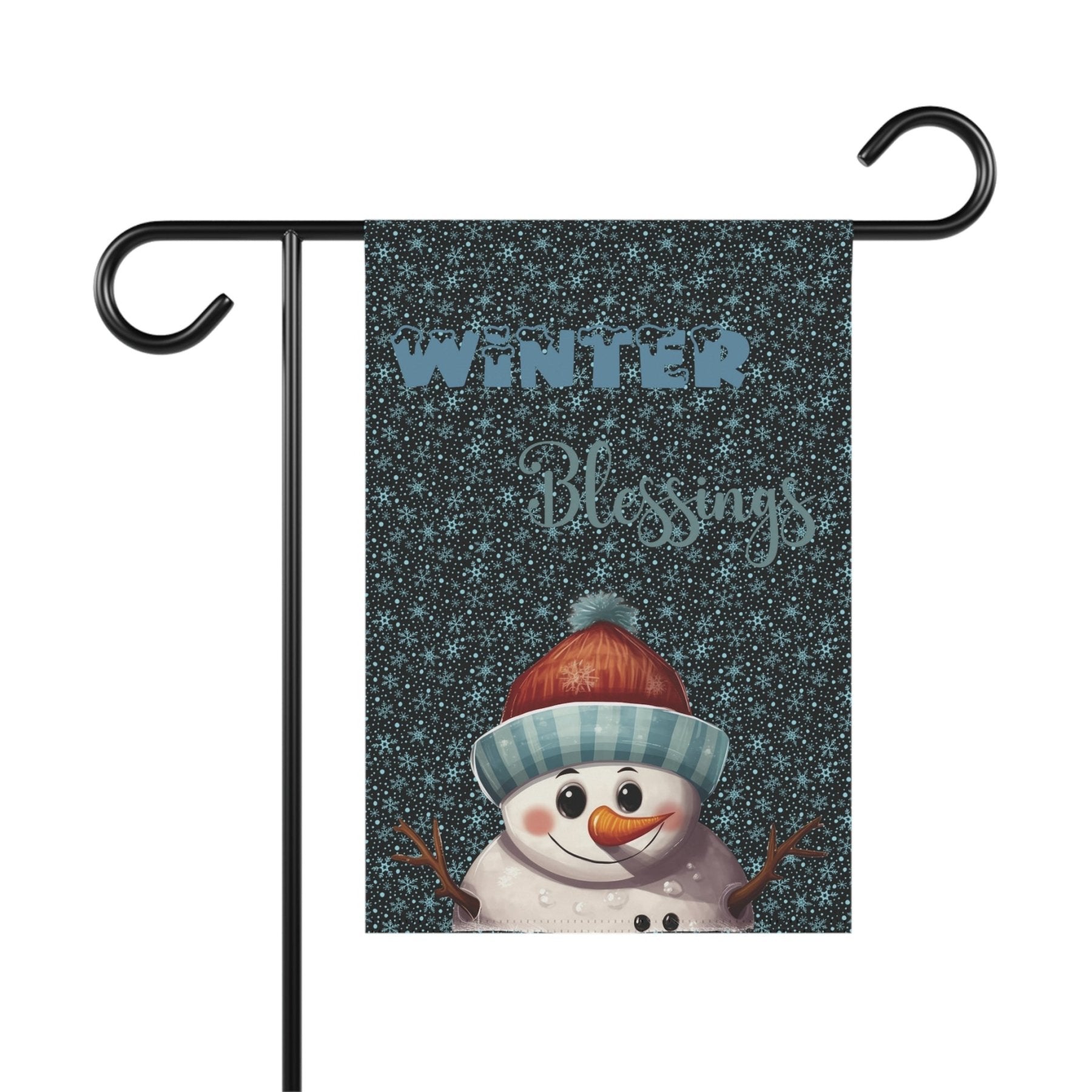 Garden Flag, Lawn Flag, House Flag, Home Flag, Winter Flag, Winter Blessings, Black, Snowman 4 - Janlyn's Crafts