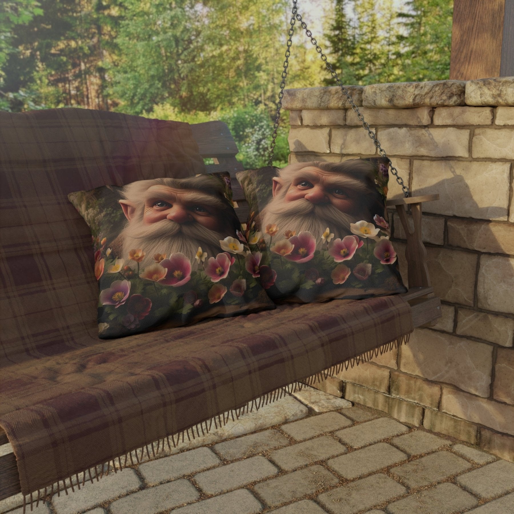 Gnome & Flowers Outdoor Pillow, Qty 1, (14) - Janlyn's Crafts