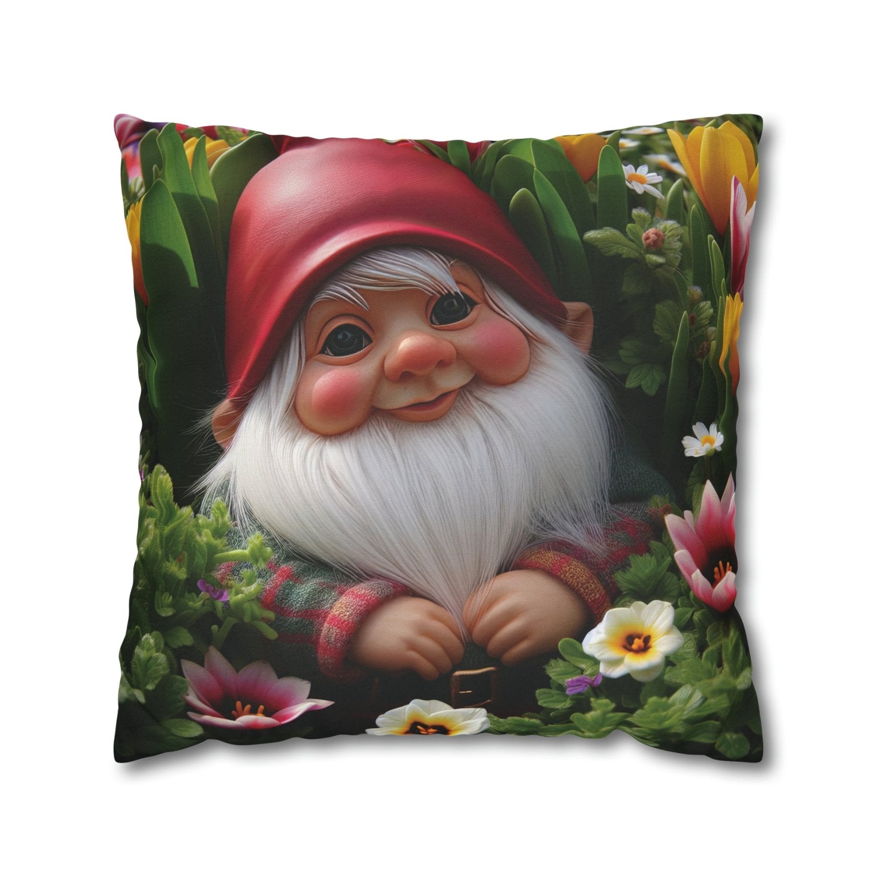 Gnome & Flowers Throw Pillow Cover, Throw Pillow Case, Qty 1, (9) - Janlyn's Crafts
