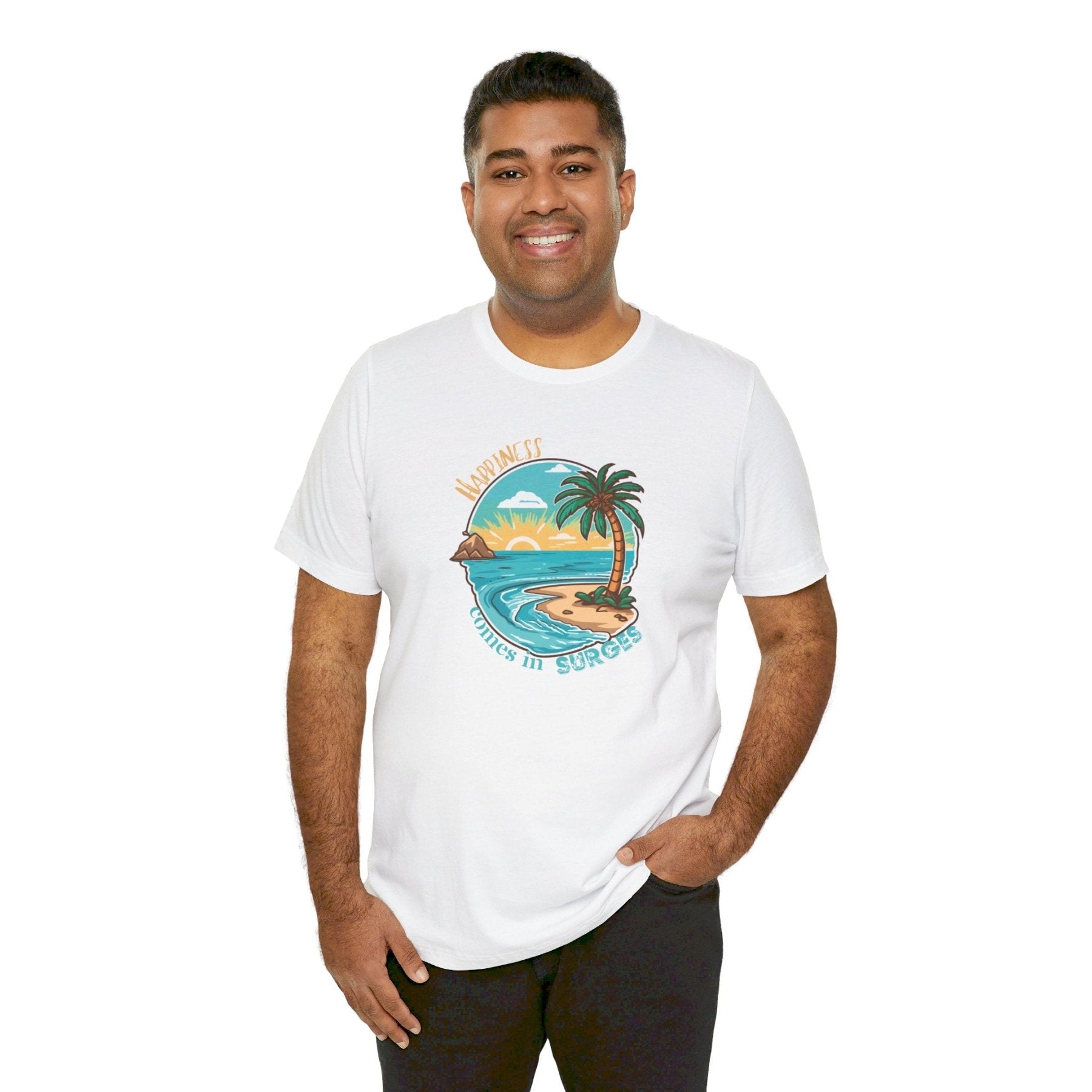 Happiness Comes in Surges, Unisex Jersey Short Sleeve Tee - Janlyn's Crafts