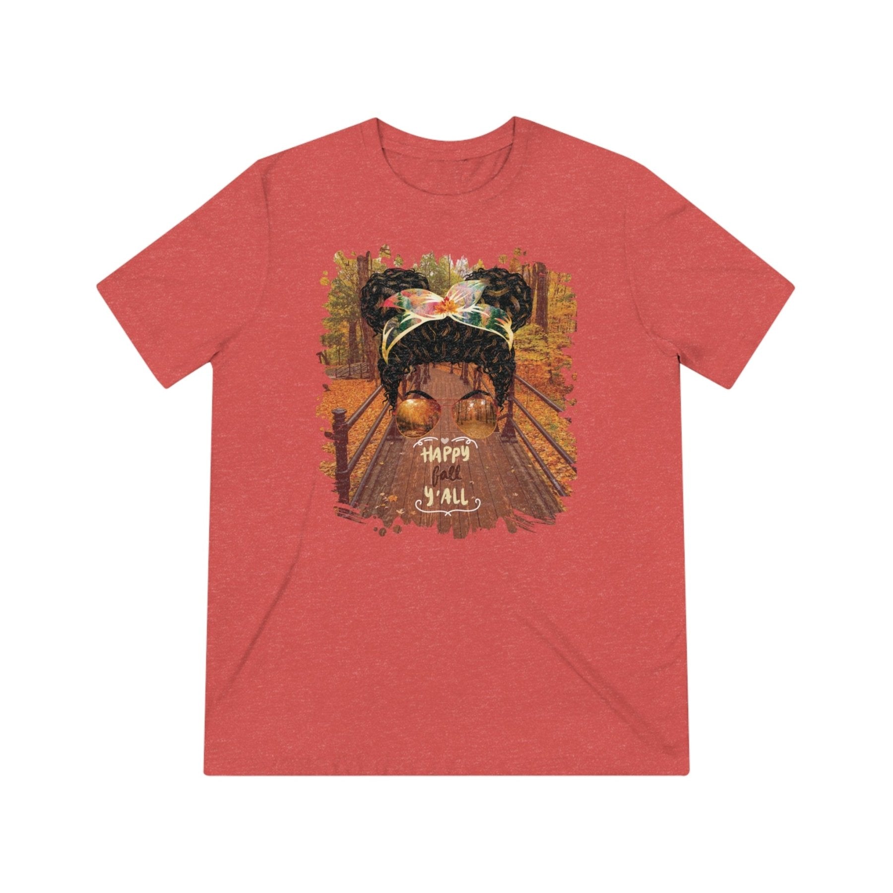 Happy Fall Y'all Fall Hike, Black Hair Messy Bun, Unisex Triblend T - Shirt - Janlyn's Crafts
