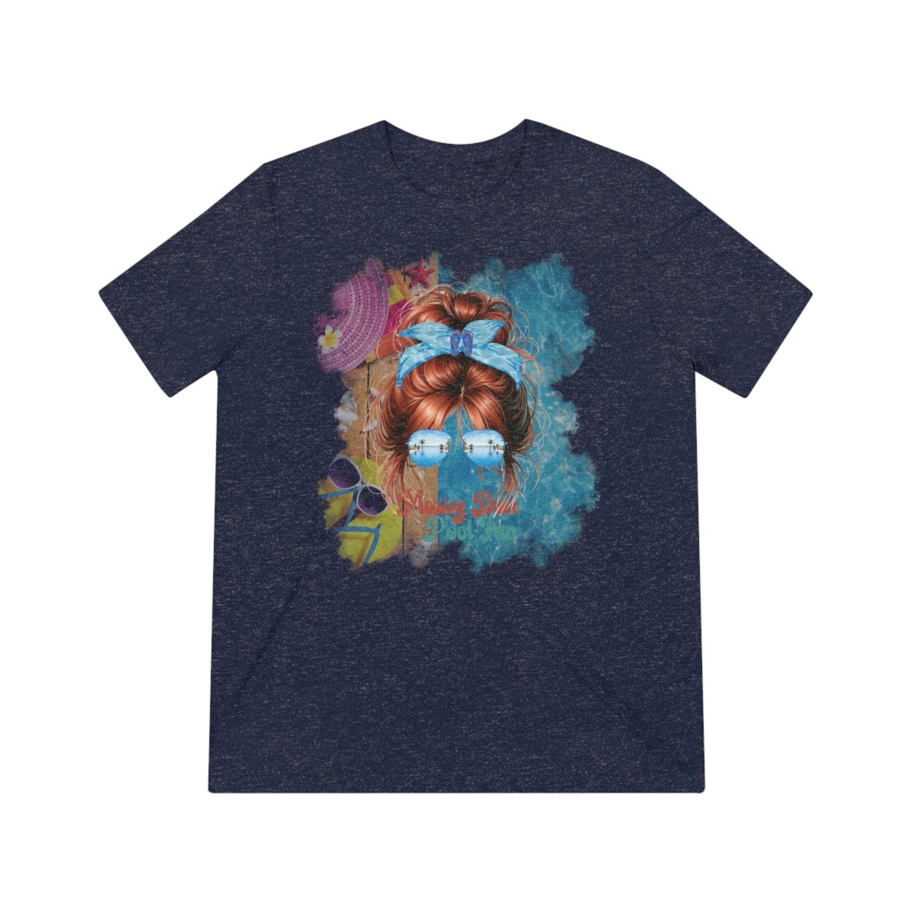 Messy Bun Pool Fun, Red Hair Messy Bun, Pool Scene, Unisex Triblend T - Shirt - Janlyn's Crafts