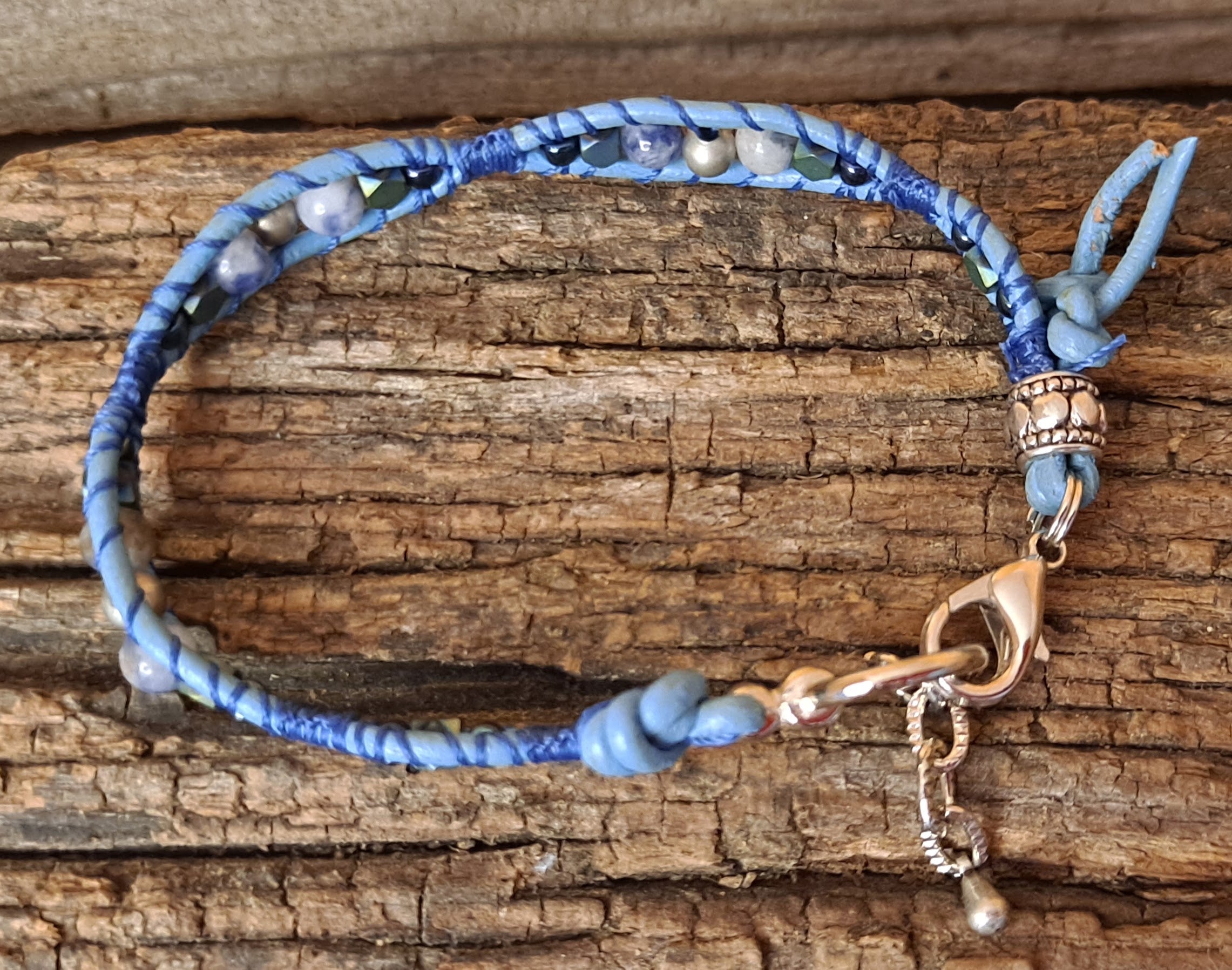 Bracelet Handmade, Single Wrap Leather Bracelet, Sodalite Beads (G9)