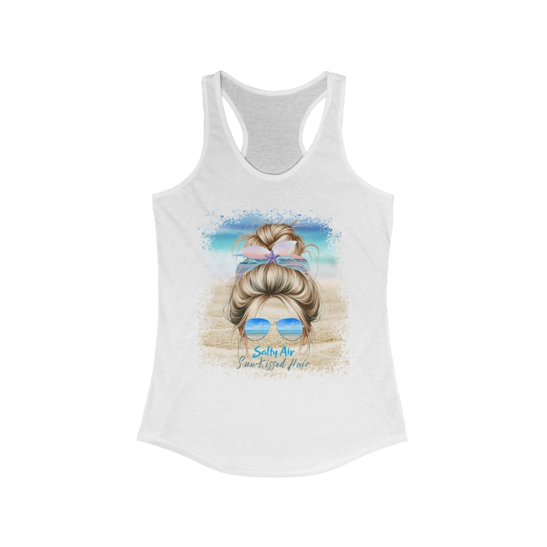 Salty Air Sun - Kissed Hair, Blond Hair Messy Bun, Women's Ideal Racerback Tank - Janlyn's Crafts