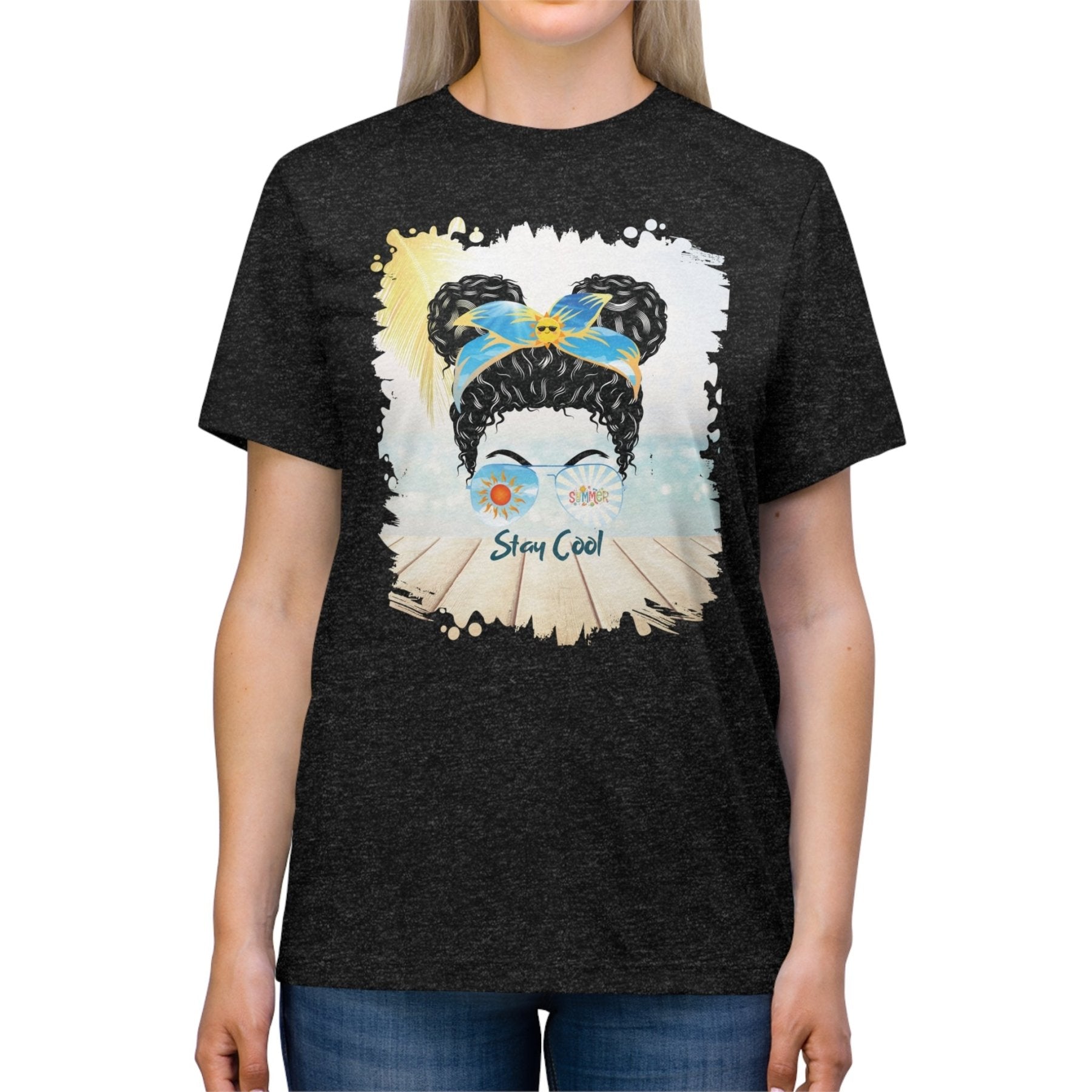 Stay Cool Summer, Black Hair Messy Bun, Unisex Triblend T - Shirt - Janlyn's Crafts