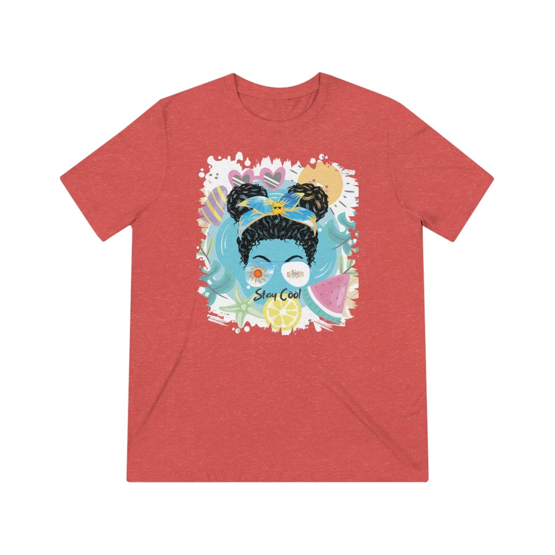 Stay Cool Summer Whimsical, Dark Hair Messy Bun, Unisex Triblend T - Shirt - Janlyn's Crafts