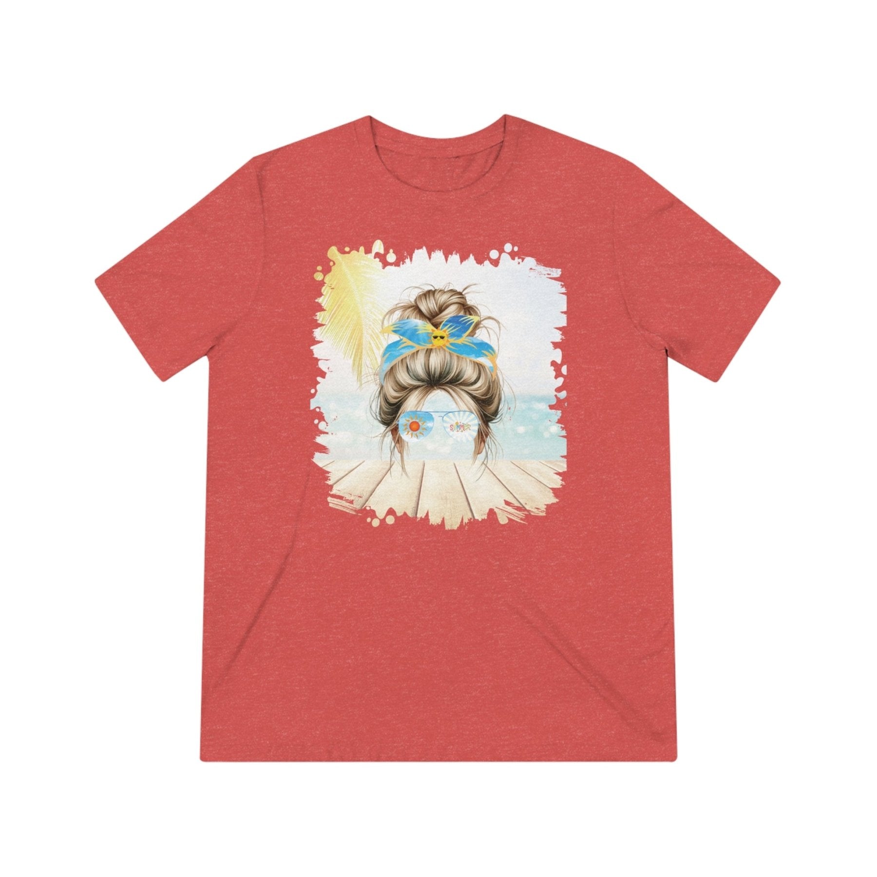 Summer, Blond Hair Messy Bun, Unisex Triblend T - Shirt - Janlyn's Crafts