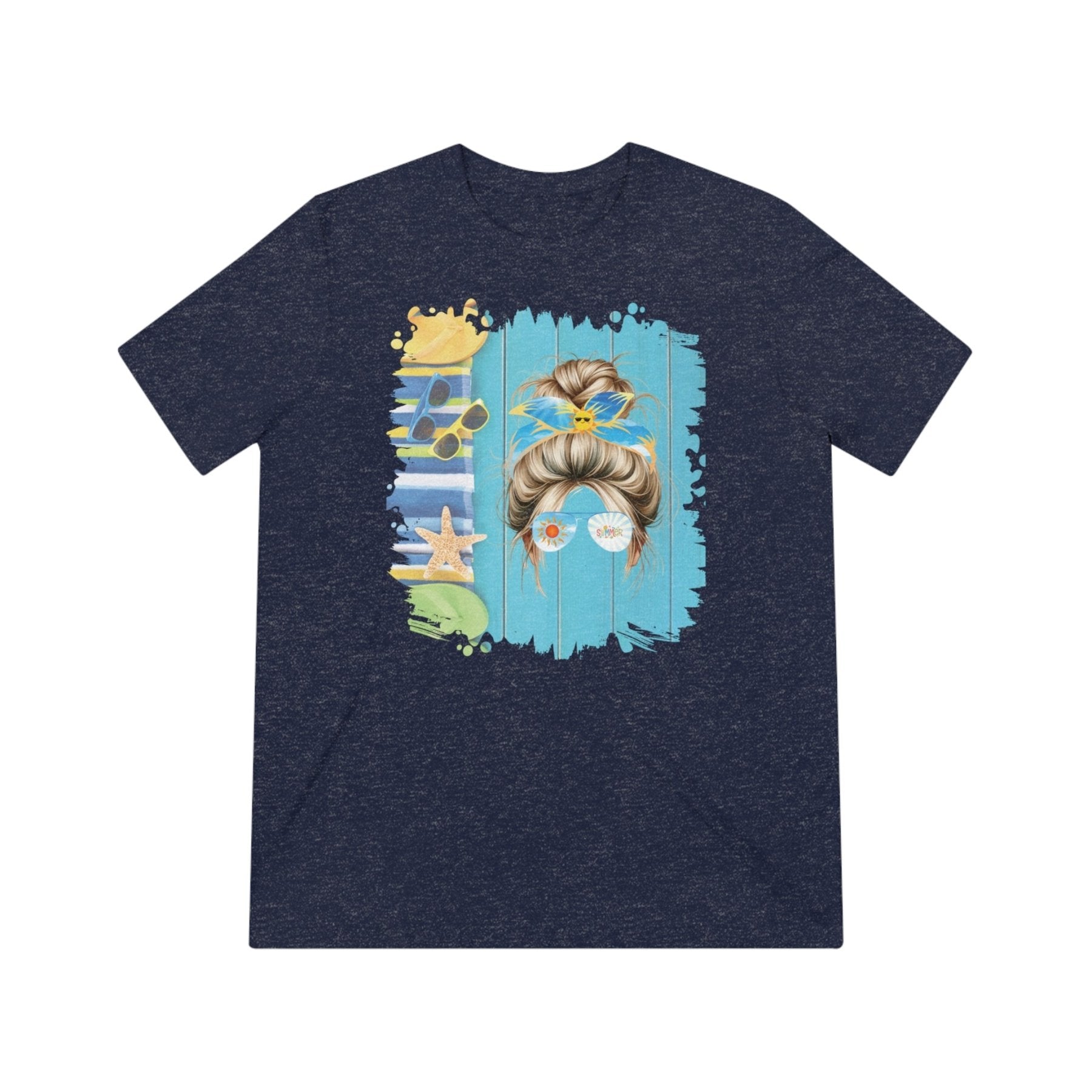 Summer Flip Flops, Blond Hair Messy Bun, Unisex Triblend T - Shirt - Janlyn's Crafts