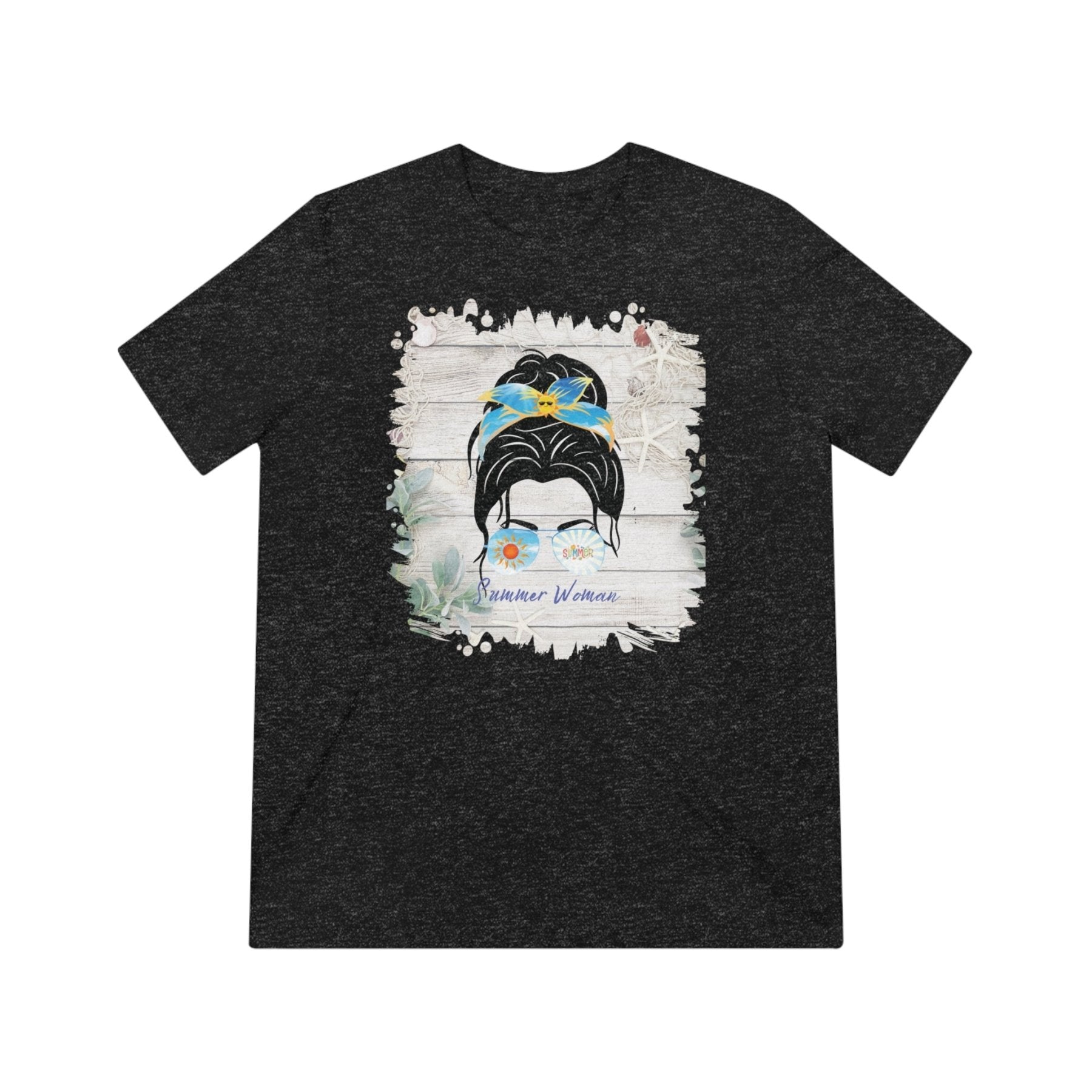 Summer Woman Summer Whiteboard, Dark Hair Messy Bun, Unisex Triblend T - Shirt - Janlyn's Crafts