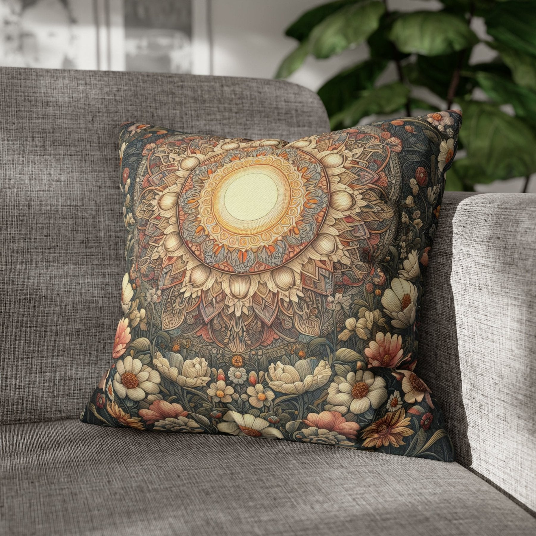Sun & Flowers Throw Pillow Cover, Throw Pillow Case, Qty 1, (13) - Janlyn's Crafts