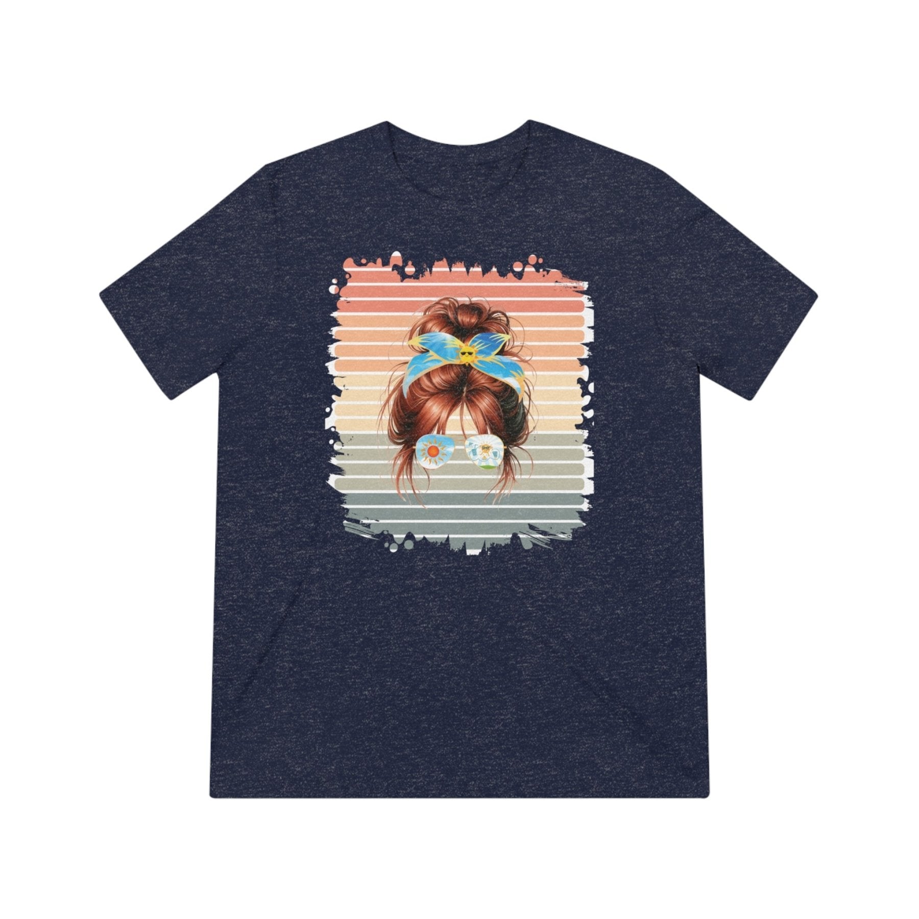 Sun Retro, Red Hair Messy Bun, Unisex Triblend T - Shirt - Janlyn's Crafts