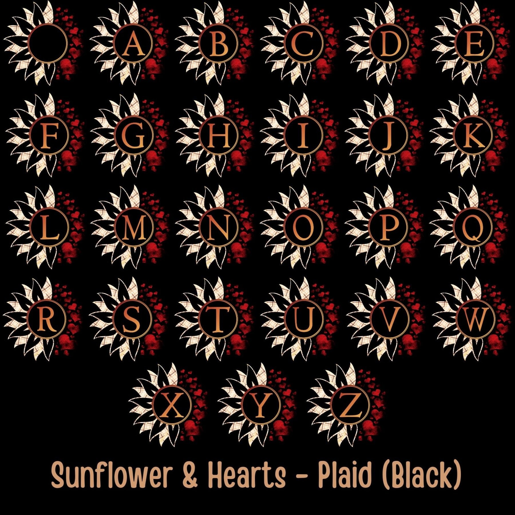 Sunflower & Hearts Monogram Throw Pillow Cover, Throw Pillow Case, Black Case, Qty 1, (Plaid) - Janlyn's Crafts