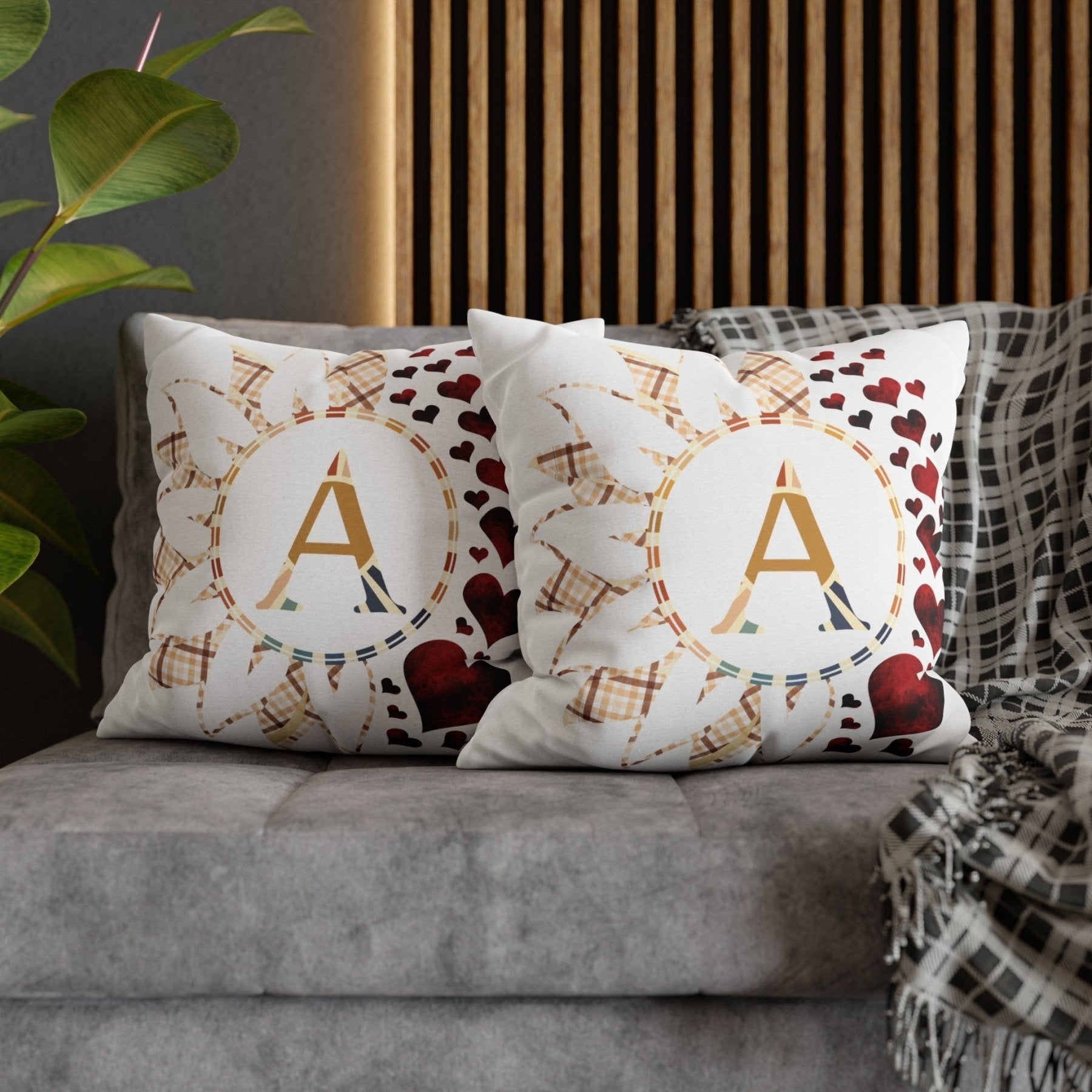 Sunflower & Hearts Monogram Throw Pillow Cover, Throw Pillow Case, Qty 1, (Plaid Vintage-A) - Janlyn's Crafts