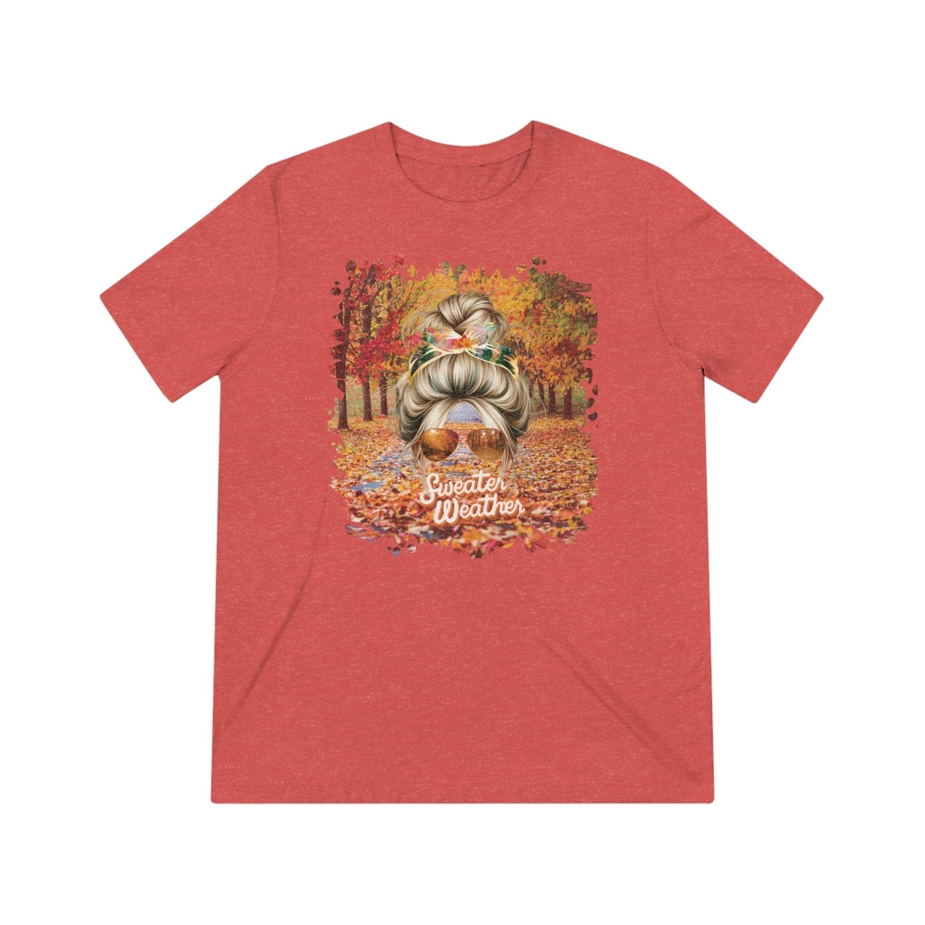 Sweater Weather Fall Trail, Blond Hair Messy Bun, Unisex Triblend T - Shirt - Janlyn's Crafts