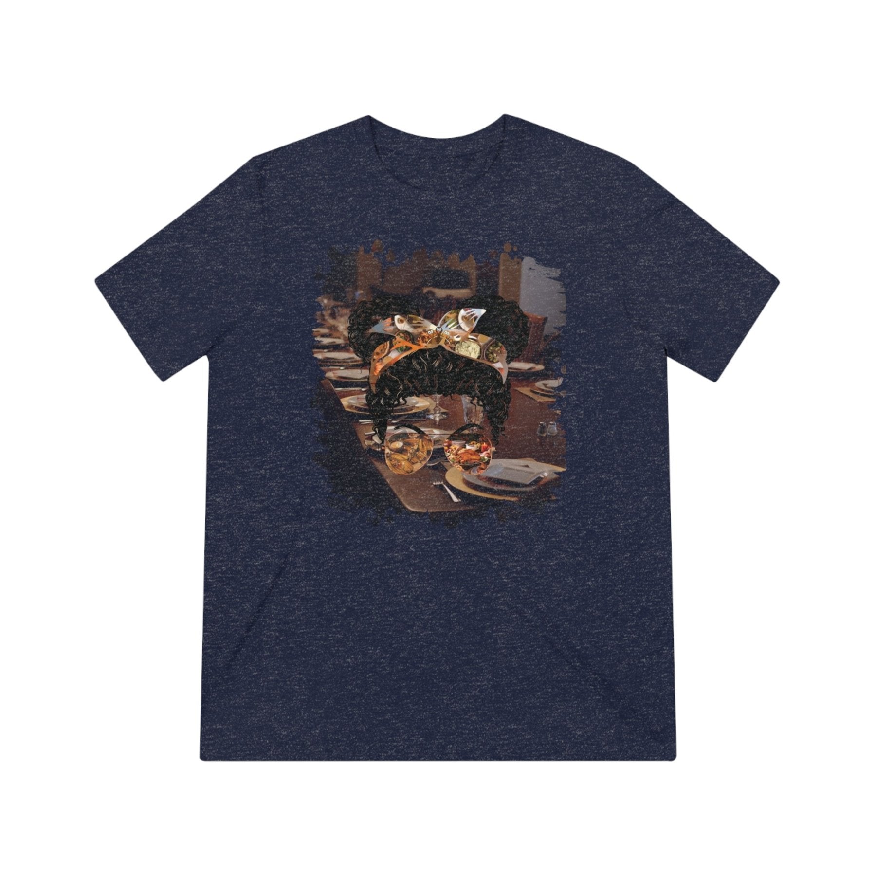 Table Setting, Black Hair Messy Bun, Unisex Triblend T - Shirt - Janlyn's Crafts