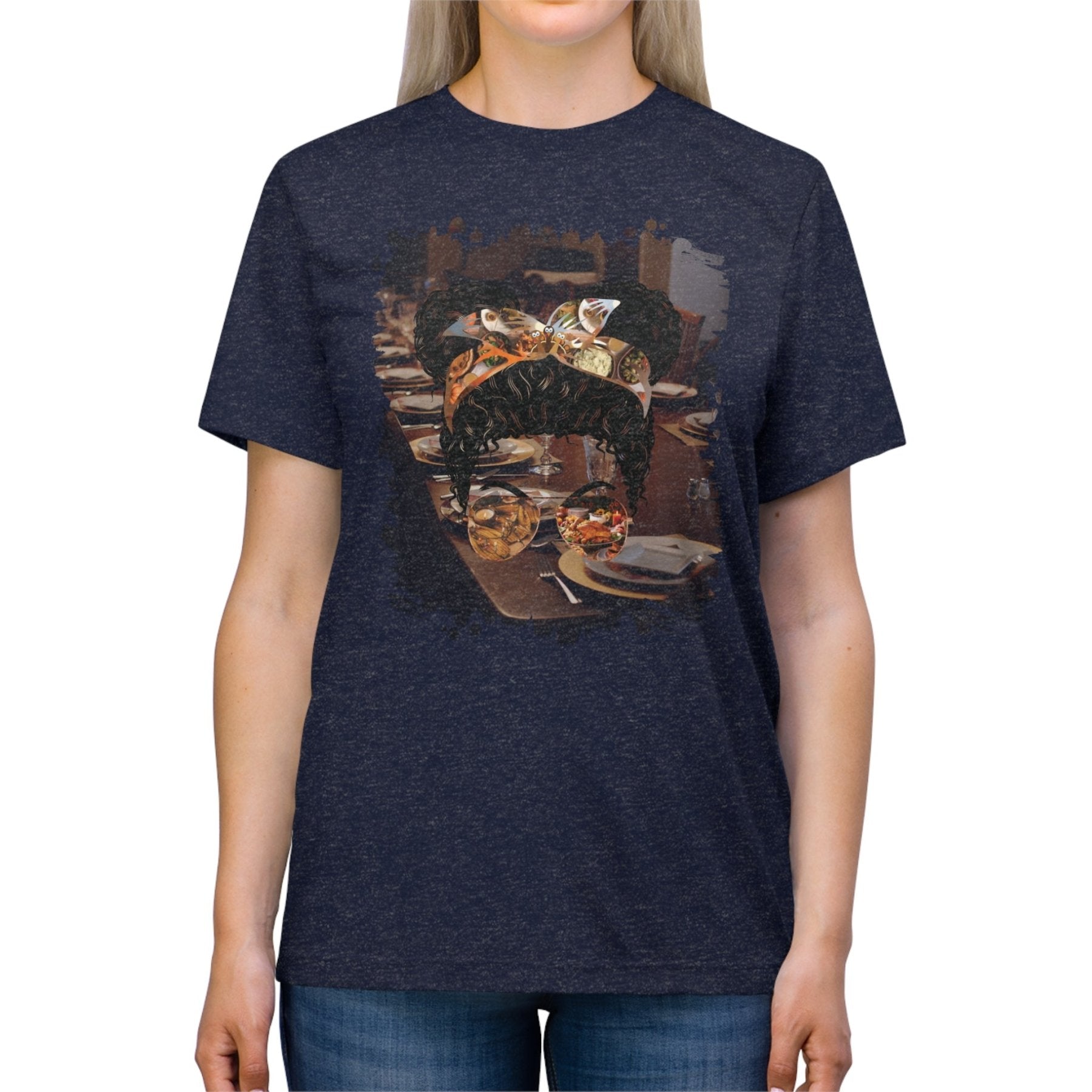 Table Setting, Black Hair Messy Bun, Unisex Triblend T - Shirt - Janlyn's Crafts