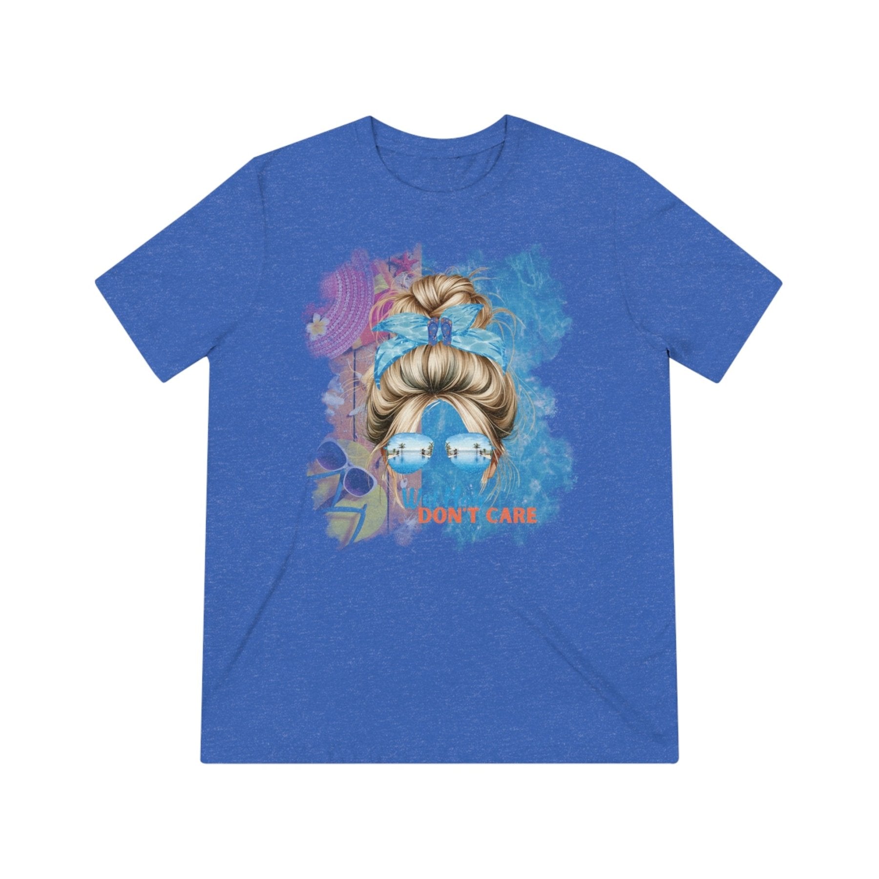 Wet Hair Don't Care, Blond Hair Messy Bun, Pool Scene, Unisex Triblend T - Shirt - Janlyn's Crafts