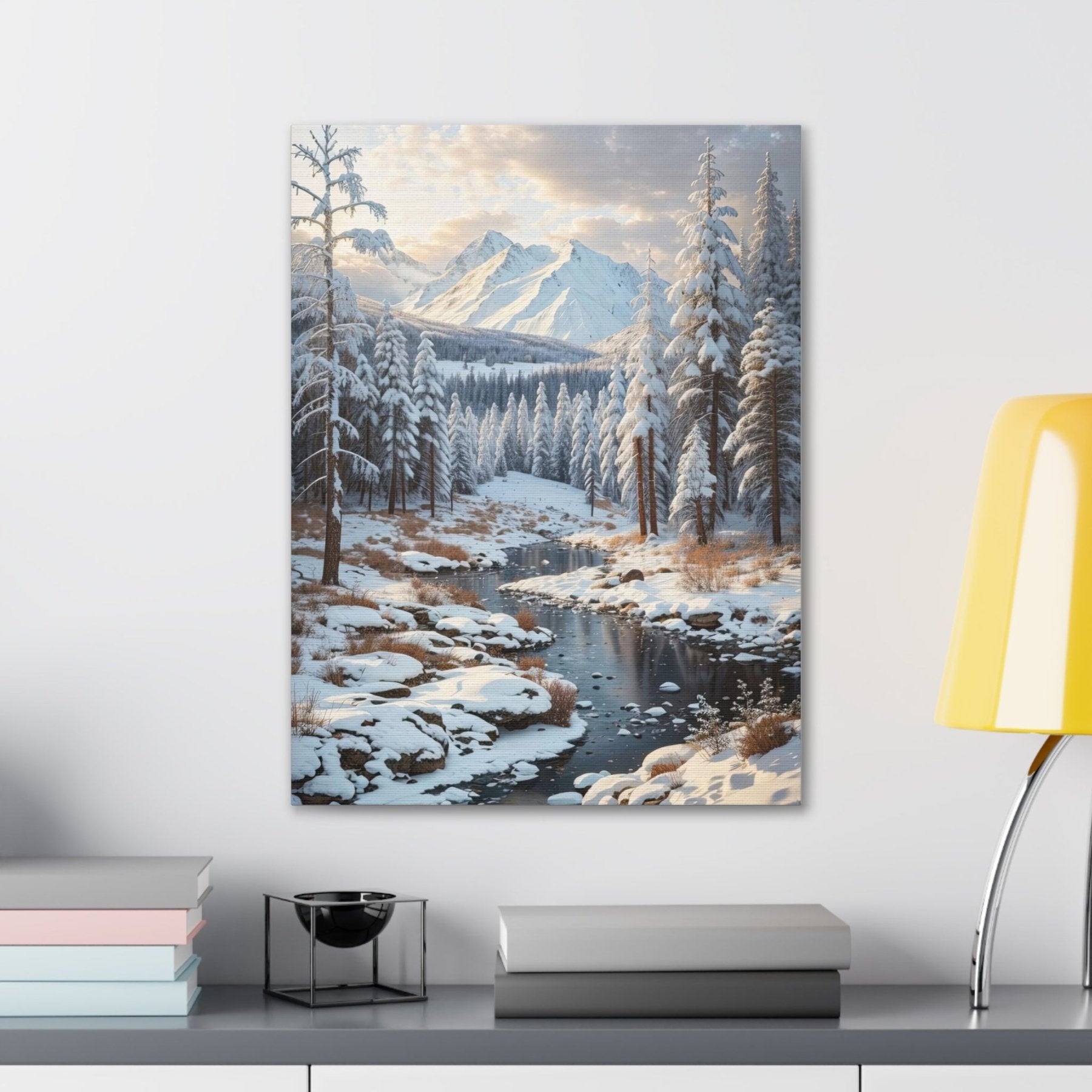Winter Forest Landscape Canvas Print hung on a wall | Janlyn's Crafts