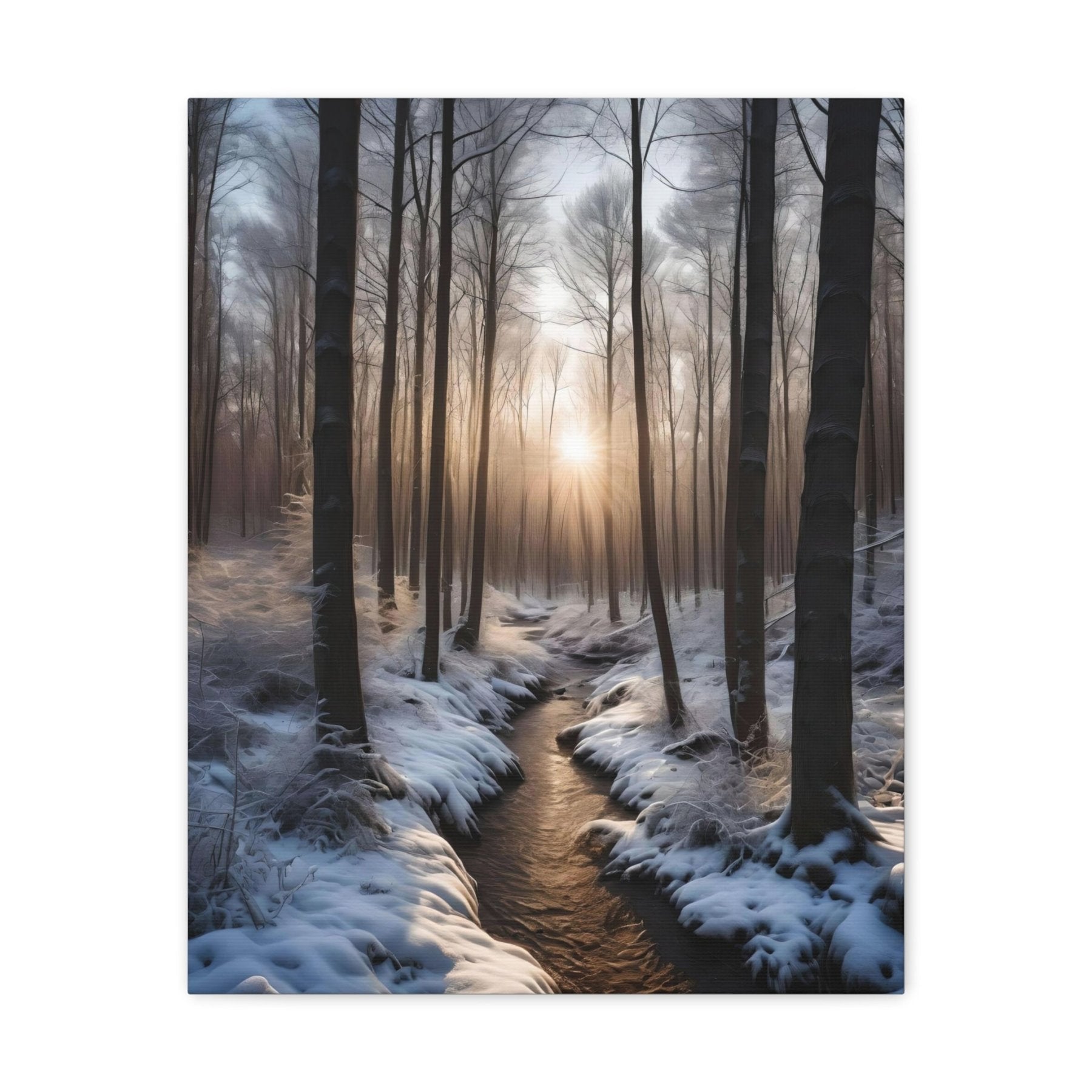 Winter Forest Landscape Canvas Print, Winter Wall Art, Winter Canvas, Winter Landscape Scene, Wall Art, Canvas Art, Winter Home Decor, Winter Forest Stream (5) - Janlyn's Crafts