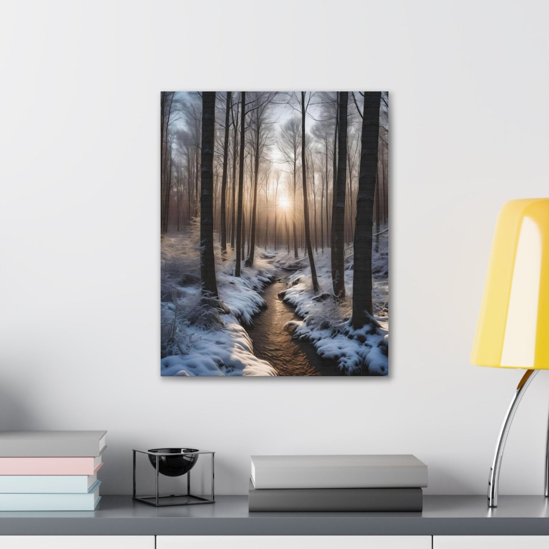 Winter Forest Landscape Canvas Print, Winter Wall Art, Winter Canvas, Winter Landscape Scene, Wall Art, Canvas Art, Winter Home Decor, Winter Forest Stream (5) - Janlyn's Crafts