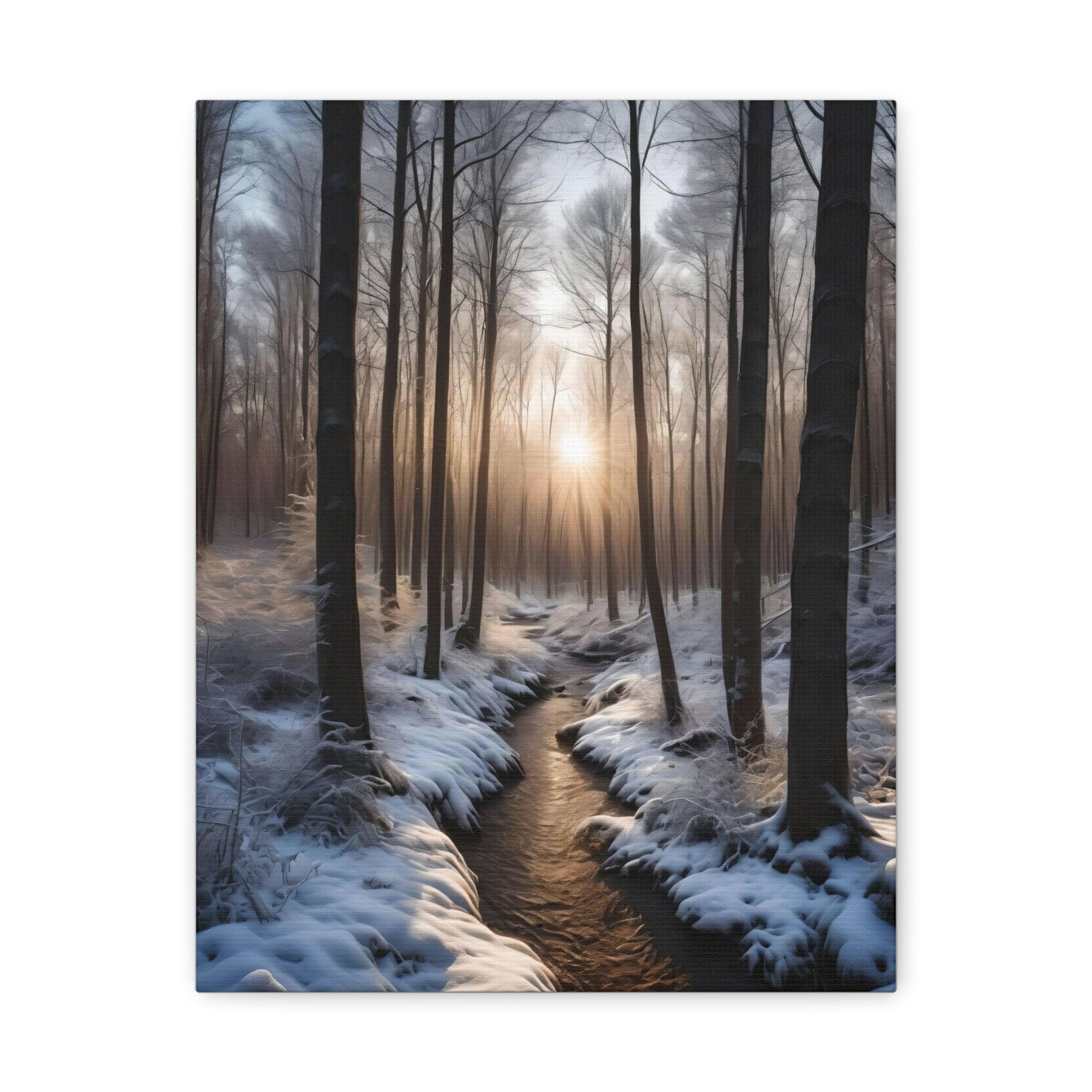 Winter Forest Landscape Canvas Print, Winter Wall Art, Winter Canvas, Winter Landscape Scene, Wall Art, Canvas Art, Winter Home Decor, Winter Forest Stream (5) - Janlyn's Crafts