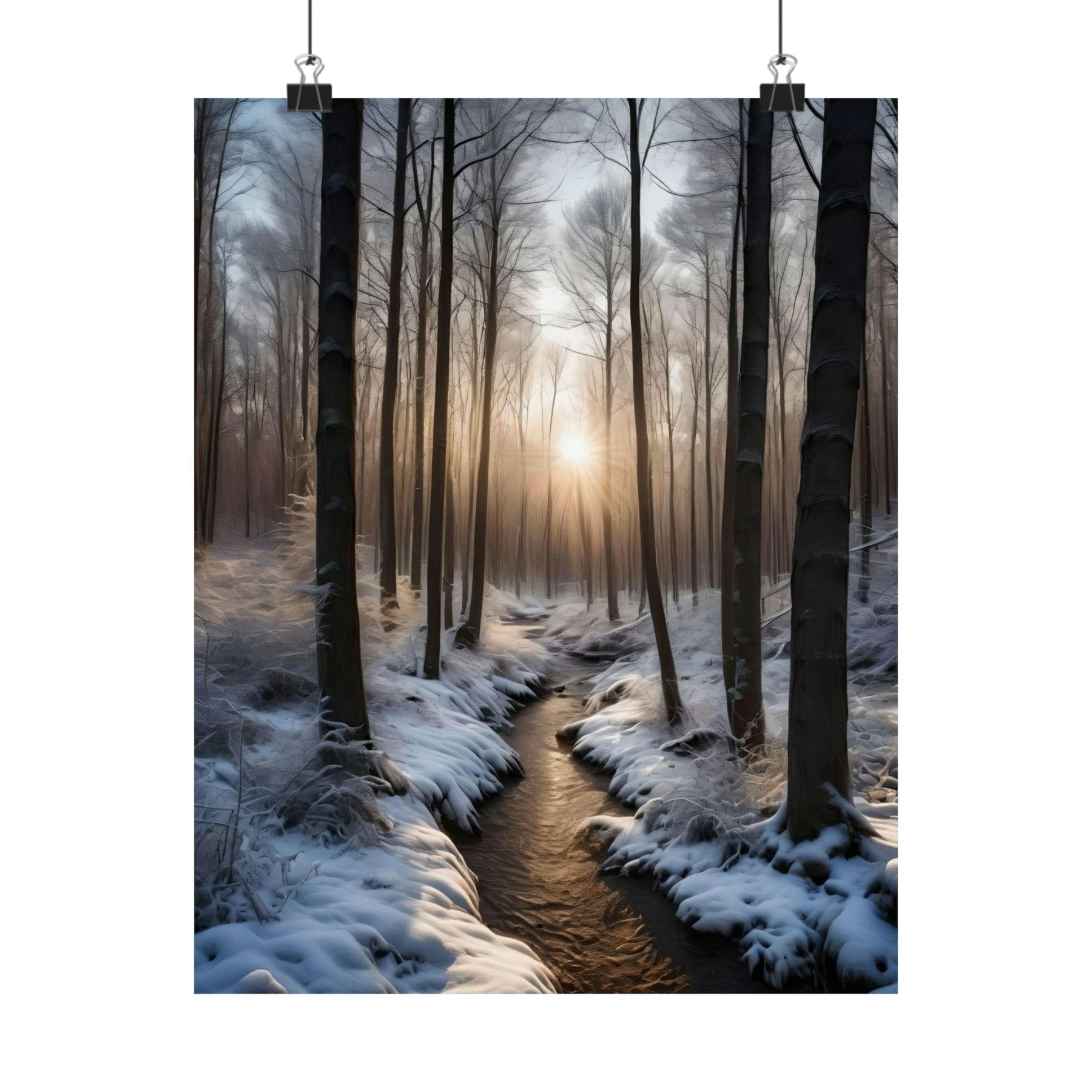 Winter Forest Landscape Poster Print, Winter Wall Art, Winter Poster, Winter Landscape Scene, Wall Art, Poster Art, Rolled Poster, Winter Home Decor, Winter Forest Stream (5) - Janlyn's Crafts