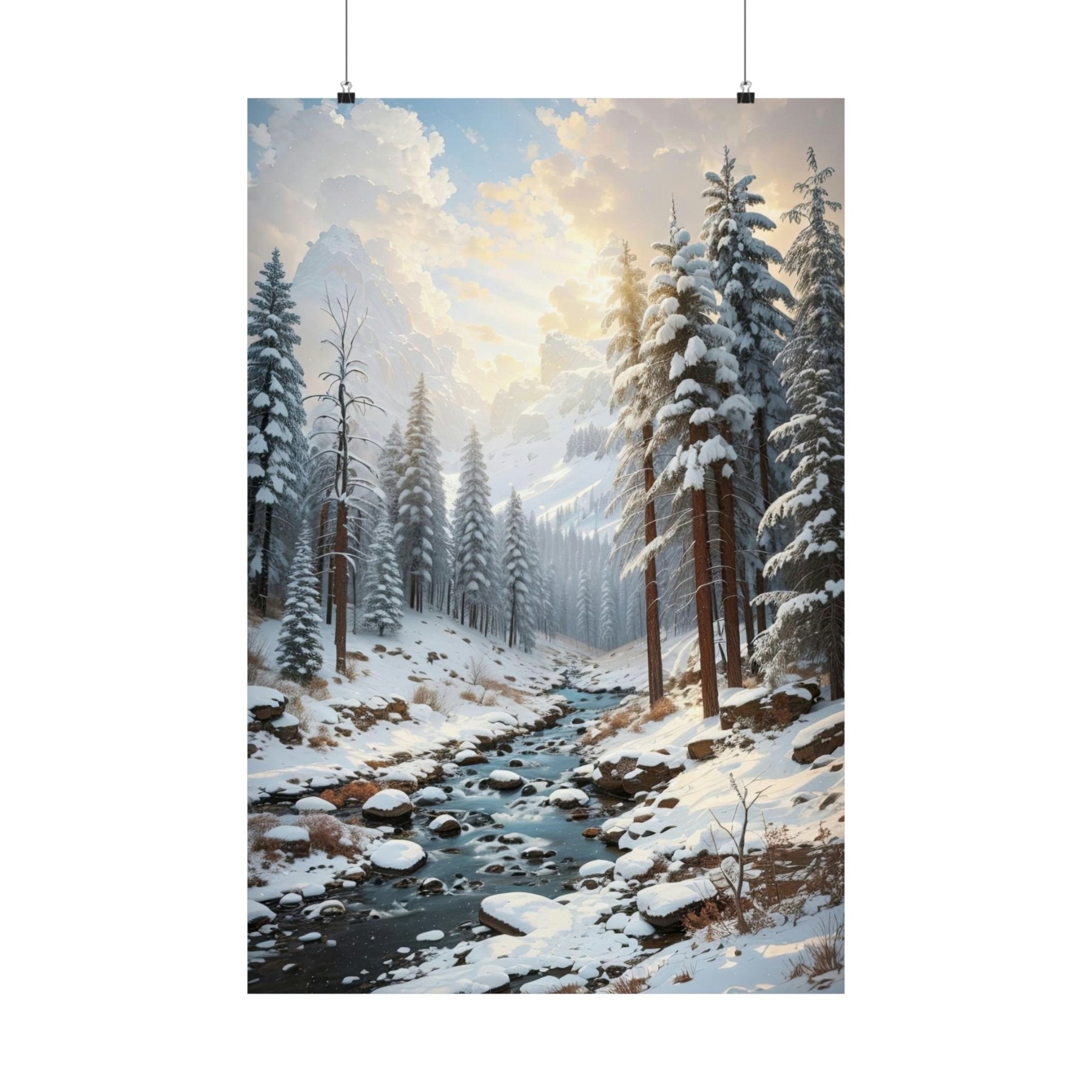 Winter Forest Landscape Poster Print, Winter Wall Art, Winter Poster, Winter Landscape Scene, Wall Art, Poster Art, Rolled Poster, Winter Home Decor, Winter Forest Stream (1) - Janlyn's Crafts