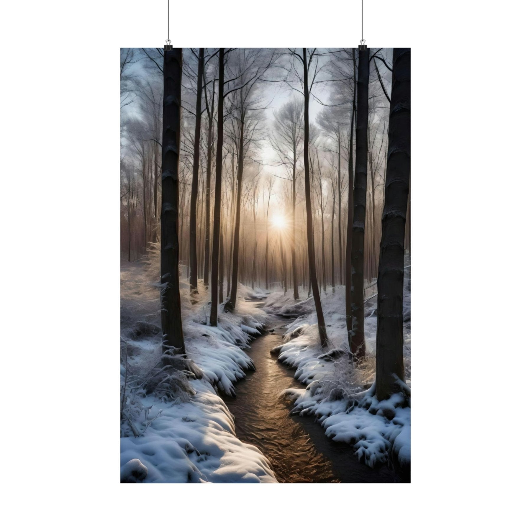 Winter Forest Landscape Poster Print, Winter Wall Art, Winter Poster, Winter Landscape Scene, Wall Art, Poster Art, Rolled Poster, Winter Home Decor, Winter Forest Stream (5) - Janlyn's Crafts