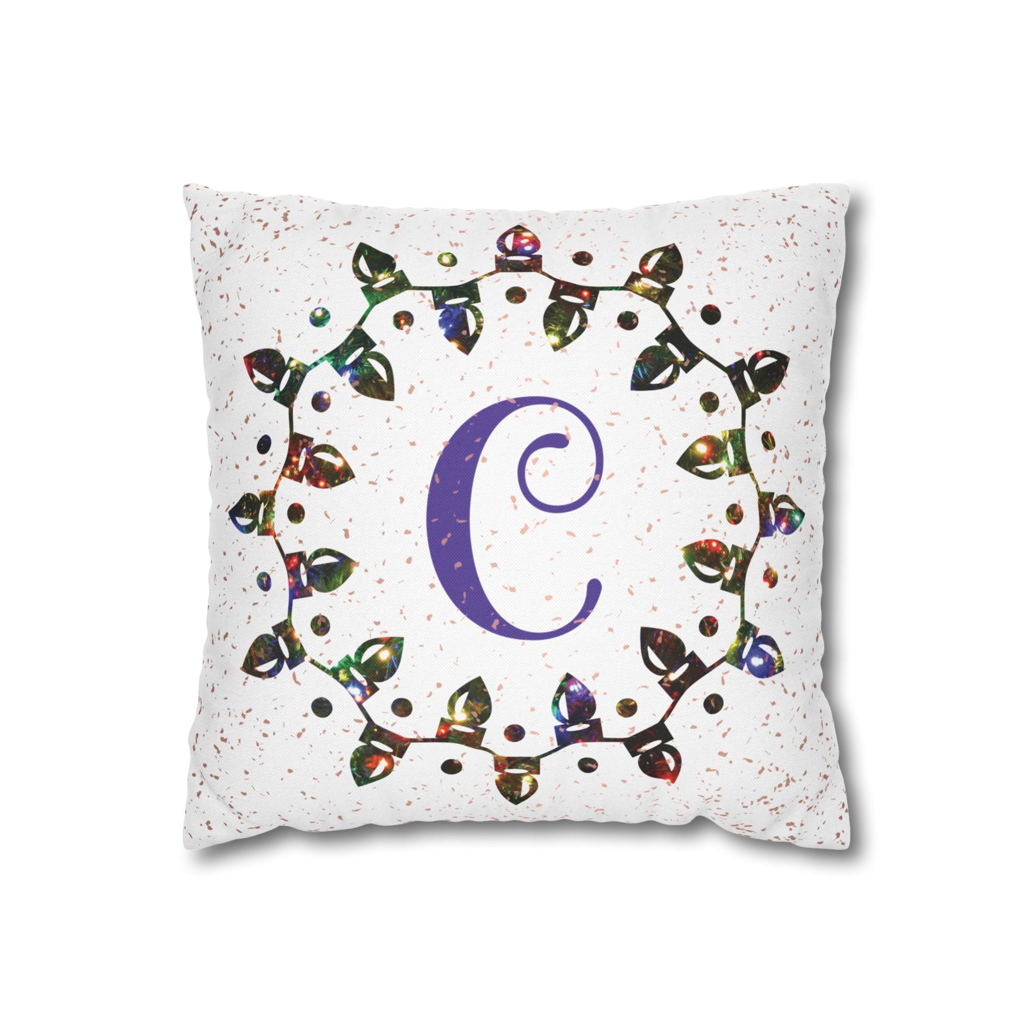 Monogram Christmas Lights, Personalized Monogram, Colored Lights, Throw Pillow Case