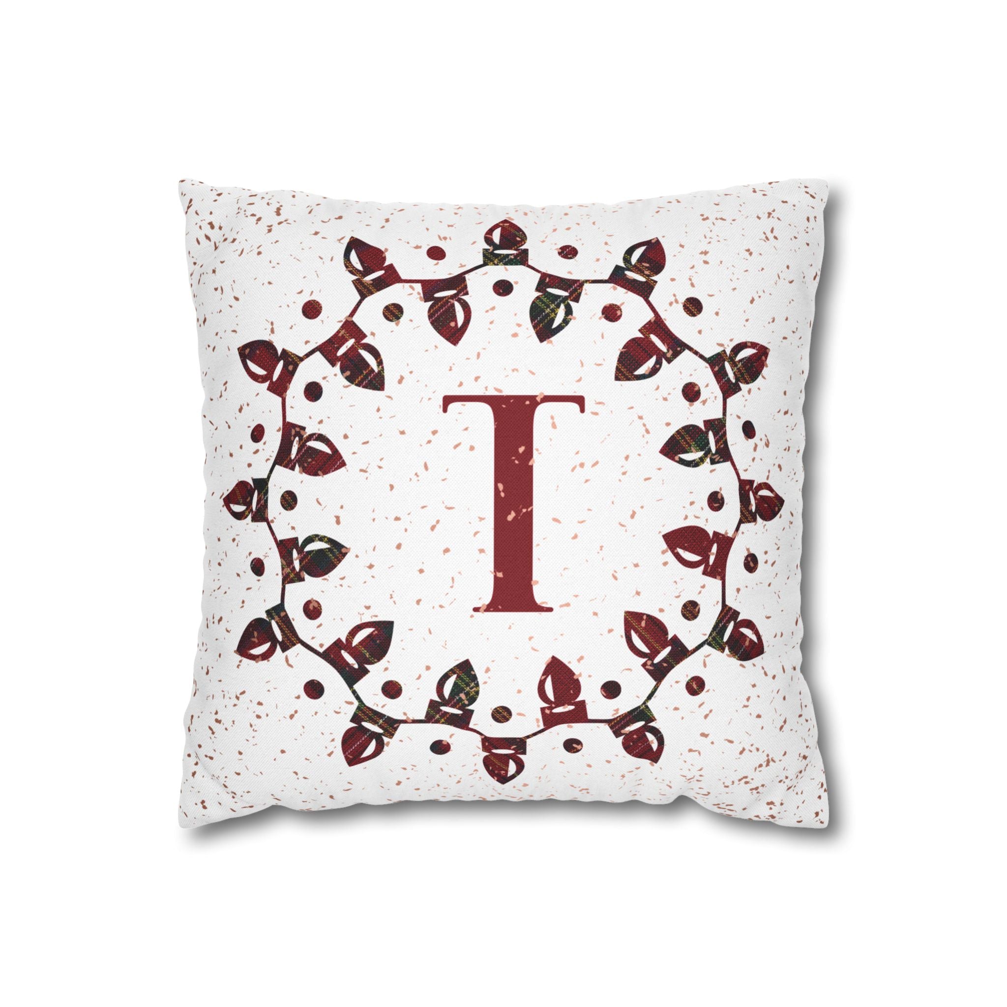 Monogram Christmas Lights, Personalized Monogram, Plaid Red, Throw Pillow Case