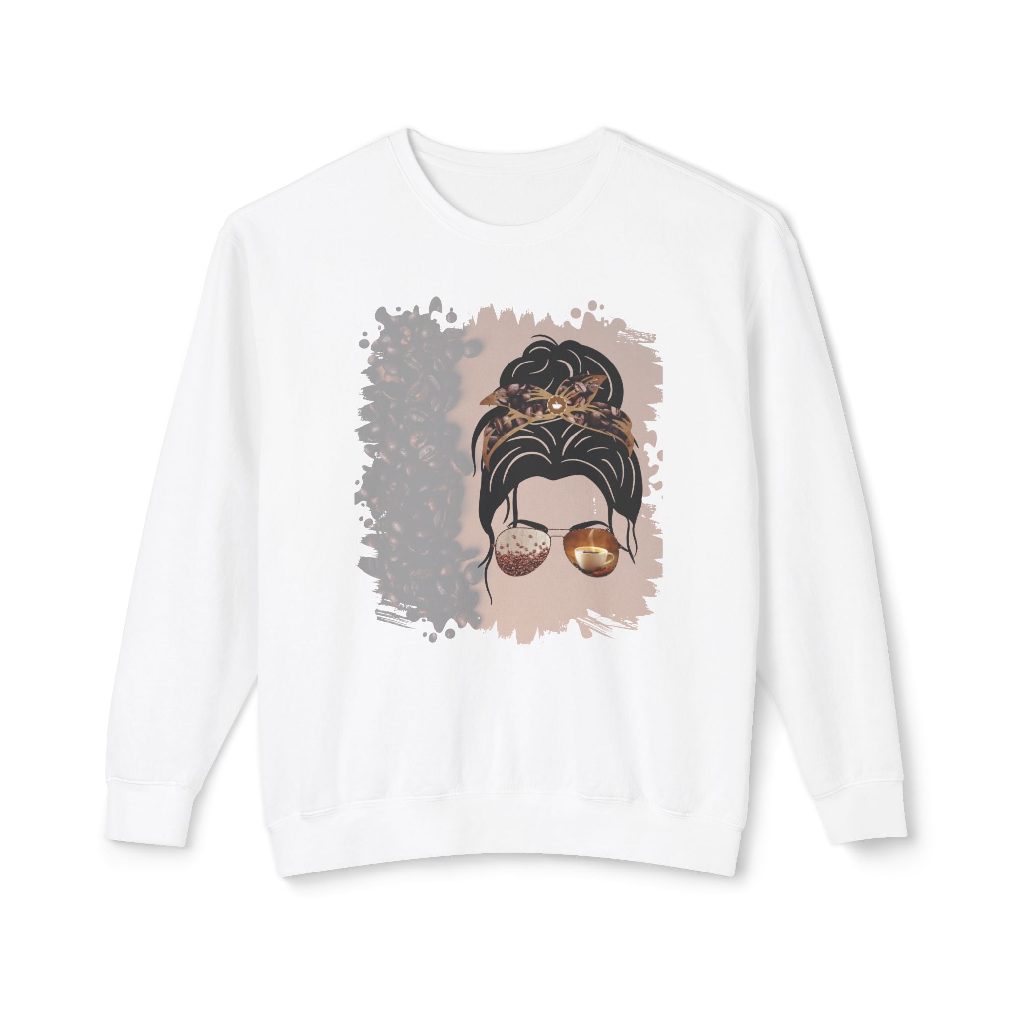 Coffee Beans Shade, Dark Hair Messy Bun, Unisex Lightweight Crewneck Sweatshirt