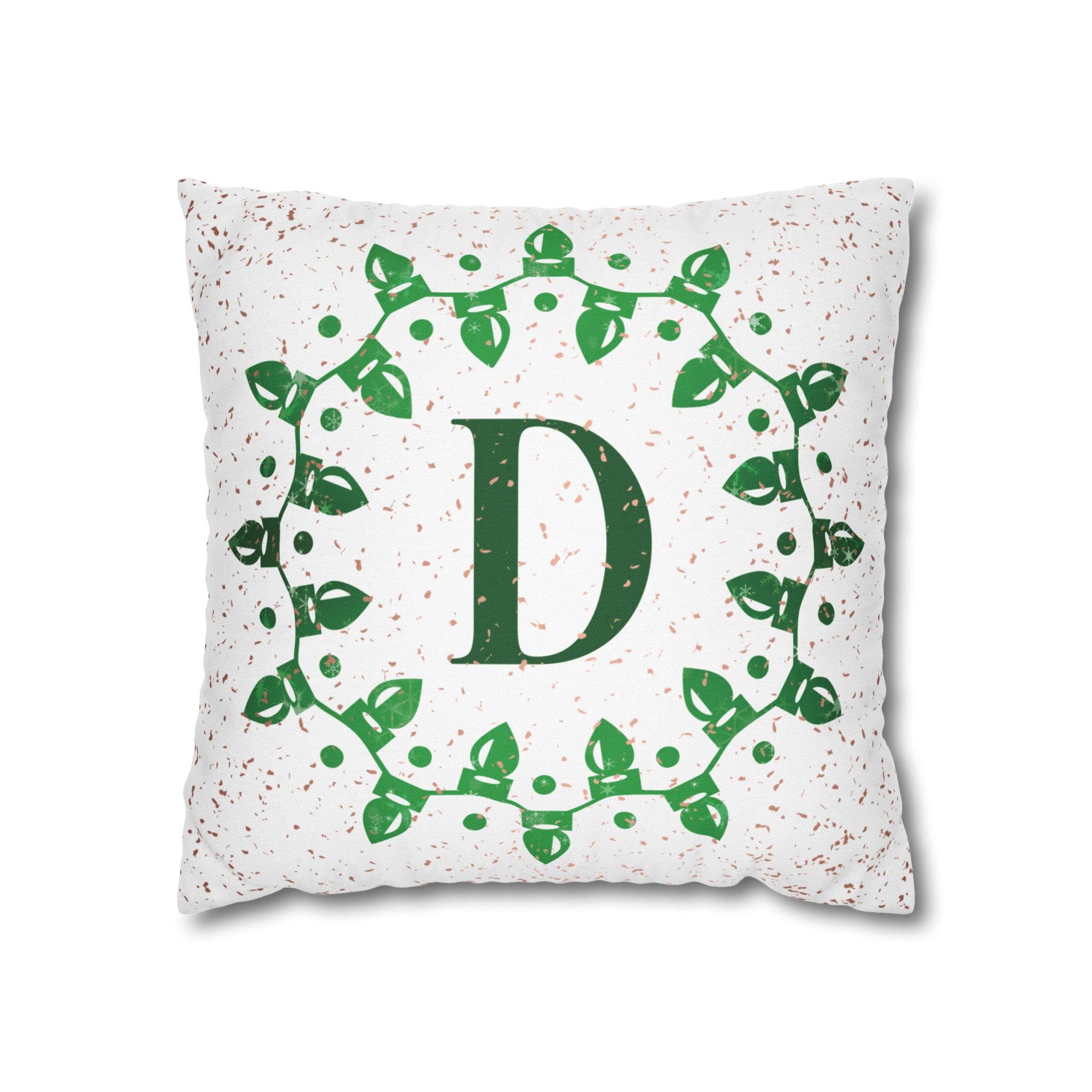 Monogram Christmas Lights, Personalized Monogram, Green Sparkle, Throw Pillow Case