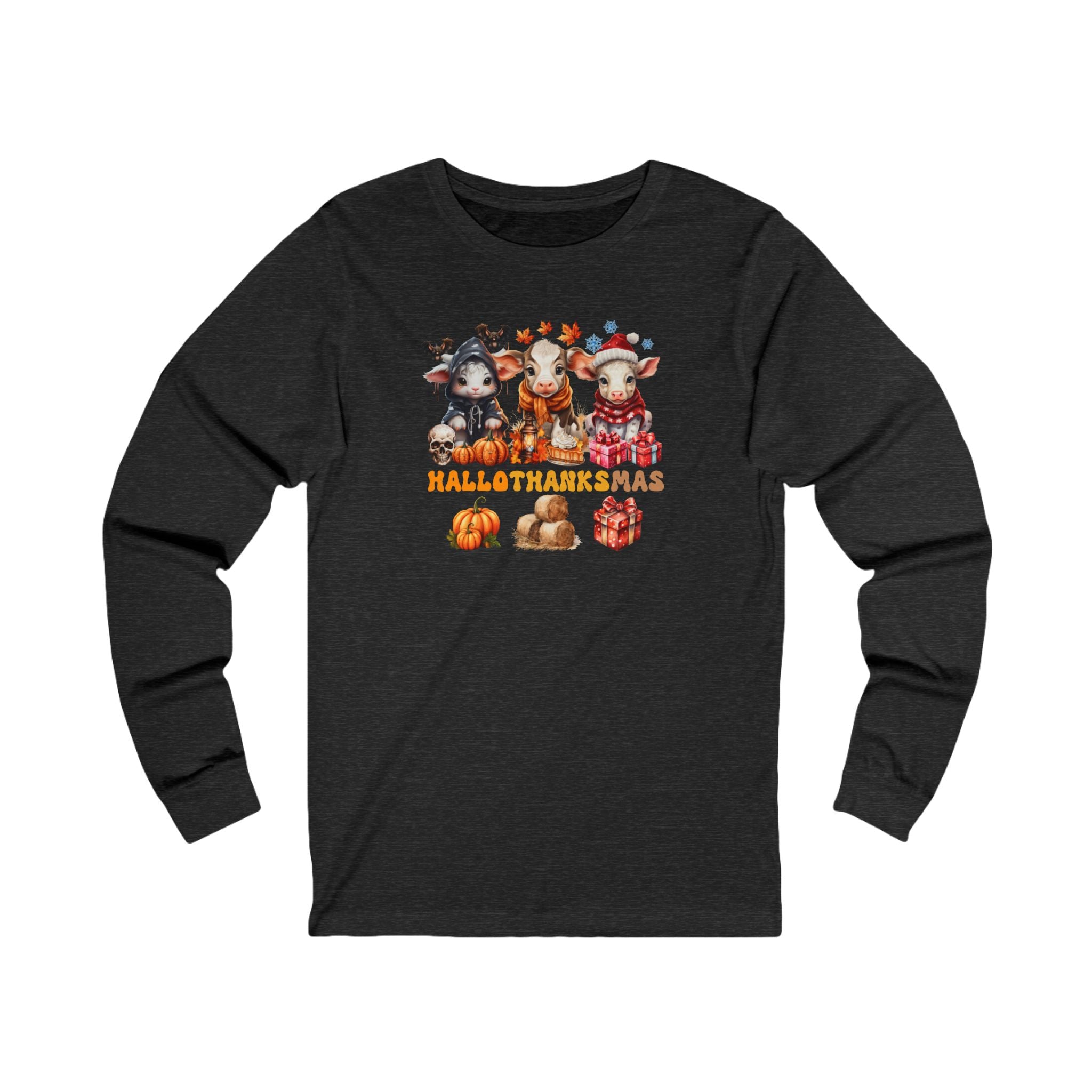 Spooky to Jolly - All-Season Celebration HalloThanksMas Tee (5), Unisex Jersey Long Sleeve Tee