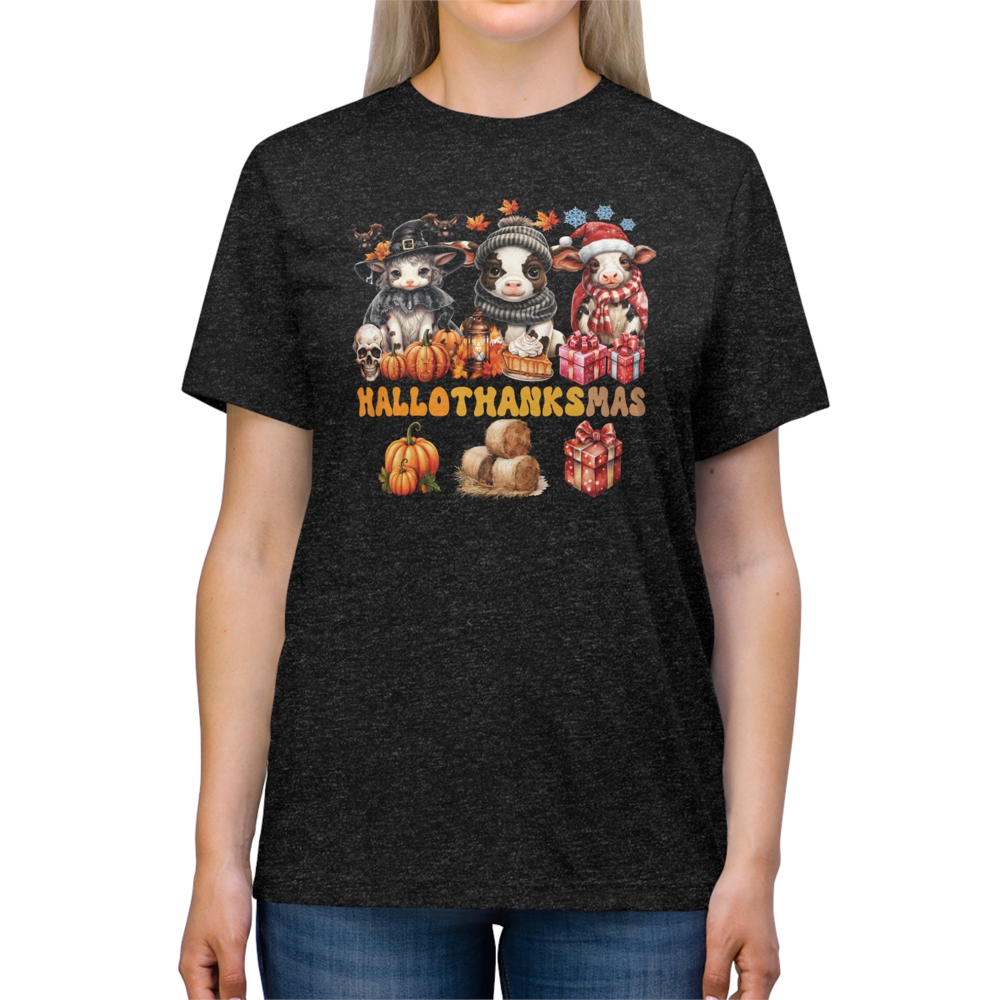 Spooky to Jolly - All-Season Celebration HalloThanksMas Tee (3), Unisex Triblend T-Shirt