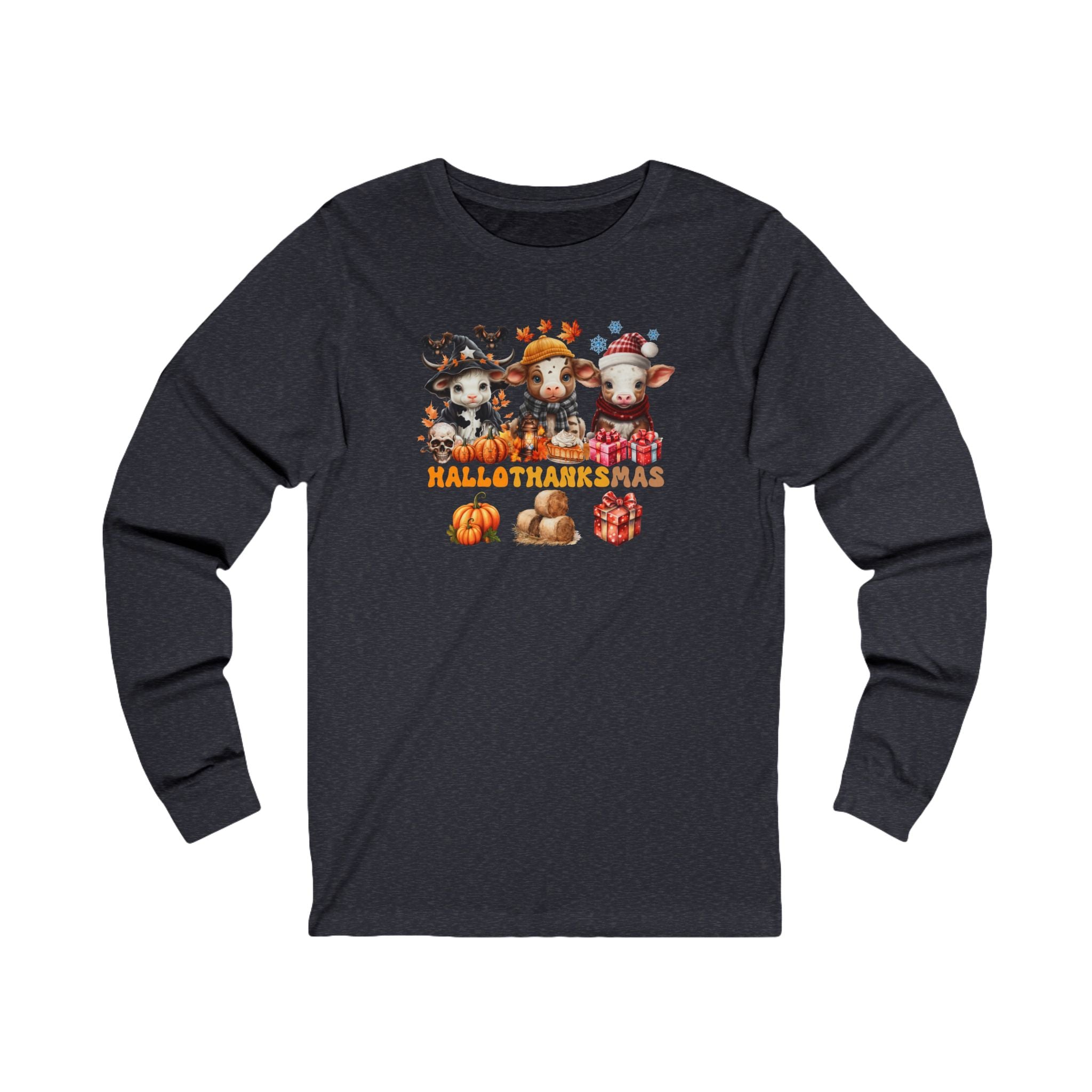 Spooky to Jolly - All-Season Celebration HalloThanksMas Tee (2), Unisex Jersey Long Sleeve Tee