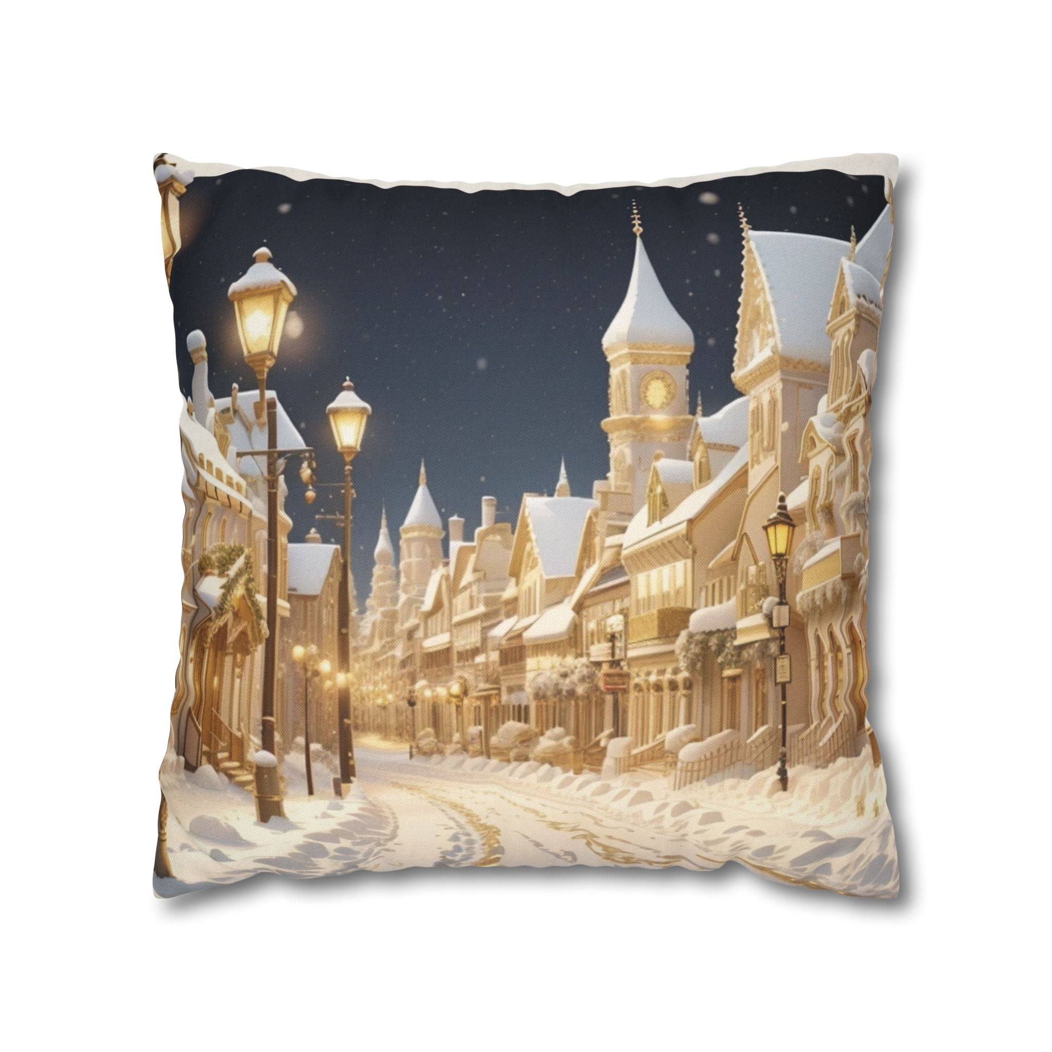 Vintage Winter Town, Throw Pillow Case